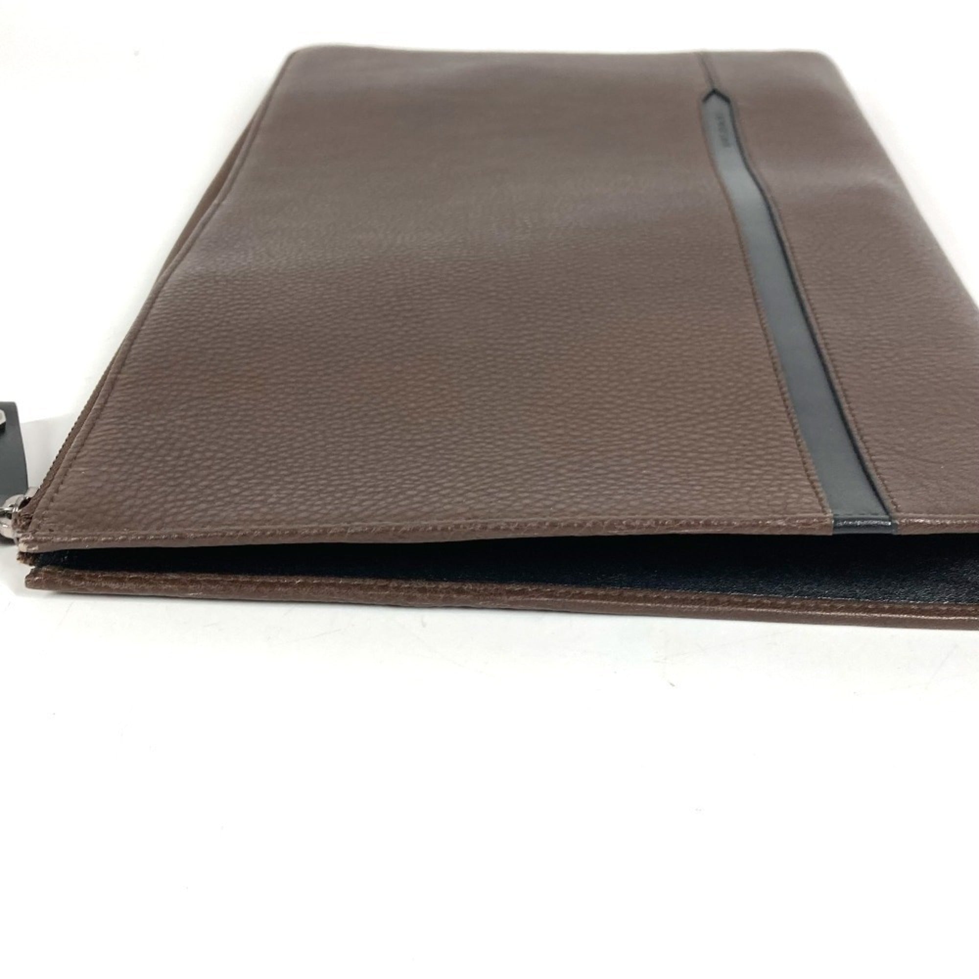 Bvlgari Black Brown Leather Clutch Bag (Pre-Owned)