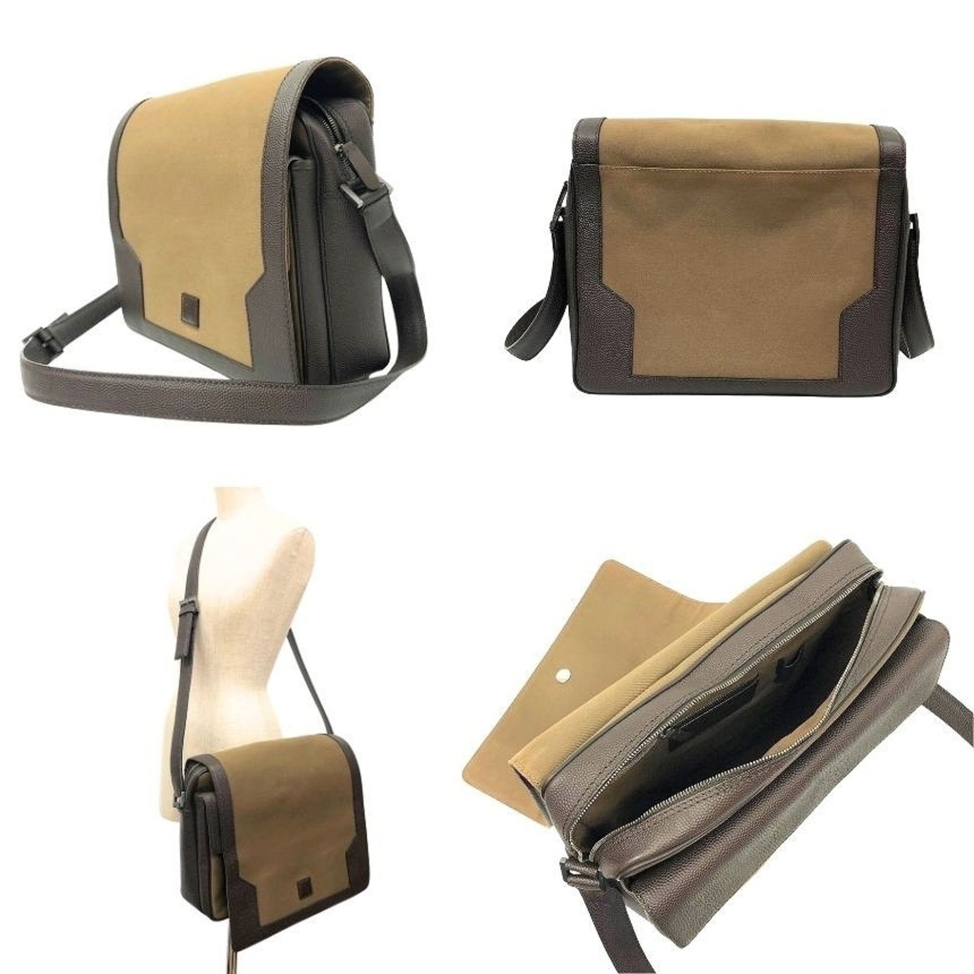 Dunhill Brown Canvas Leather Messenger Bag Shoulder Bag (Pre-Owned)