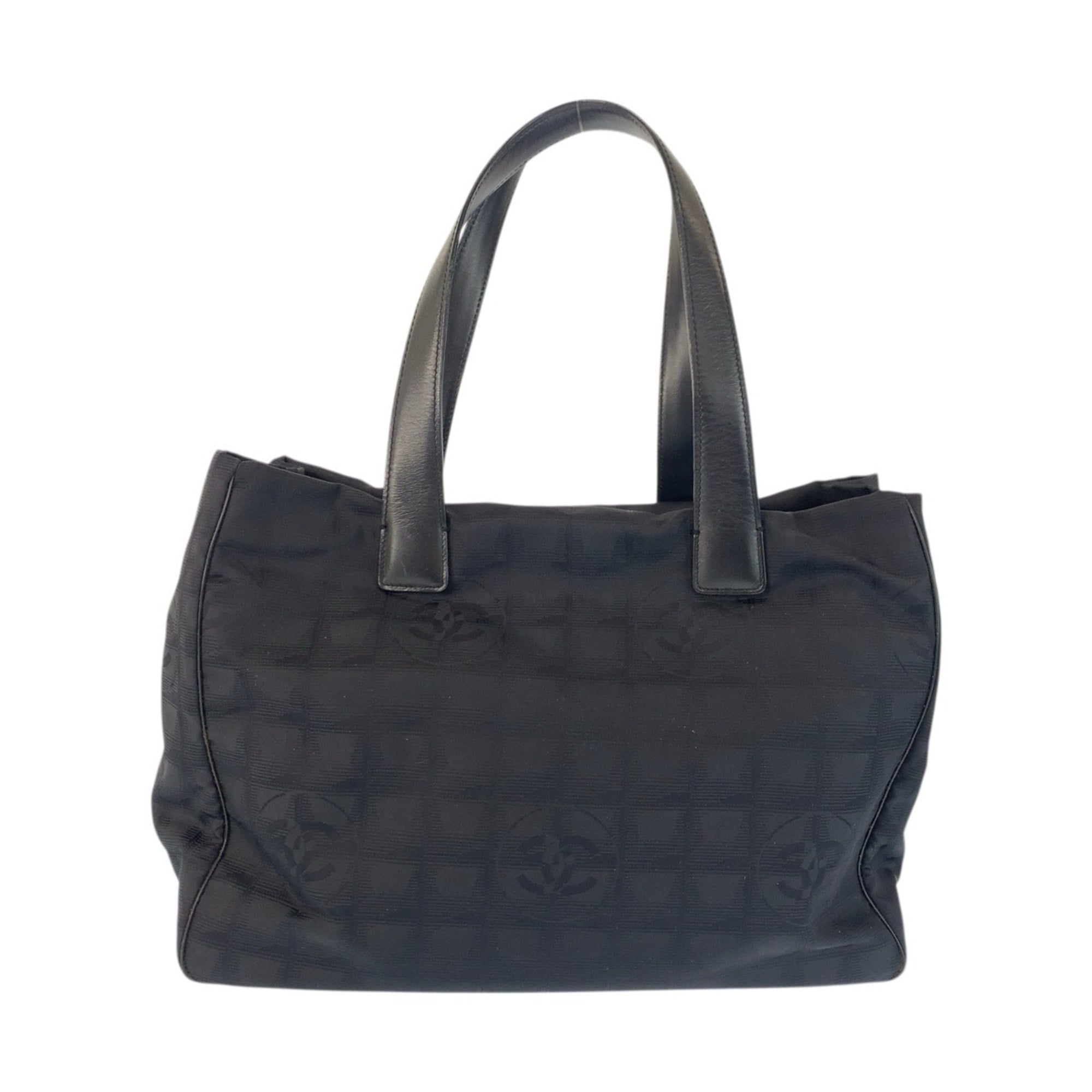Chanel Black Nylon Leather Shoulder Bag Tote Bag (Pre-Owned)