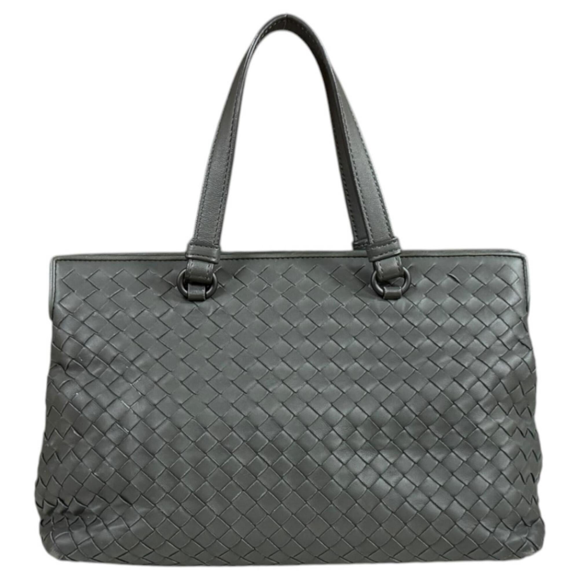 Bottega Veneta Intrecciato Gray Leather Handbag Shoulder Bag (Pre-Owned)