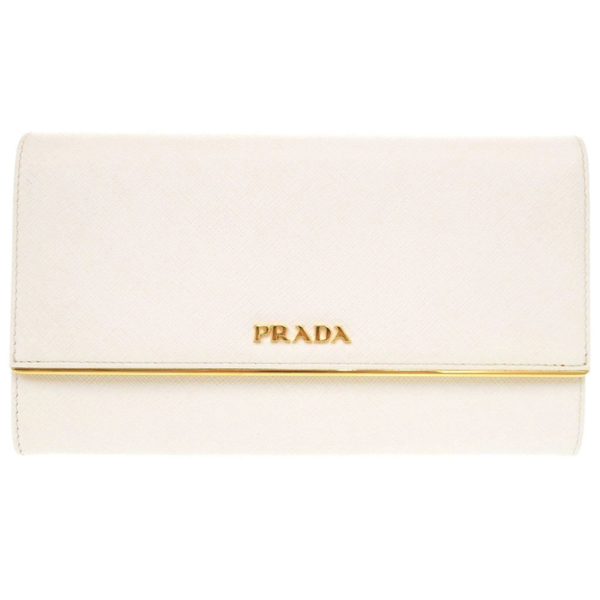 Prada White Leather Long Wallet (Bi-Fold) (Pre-Owned)