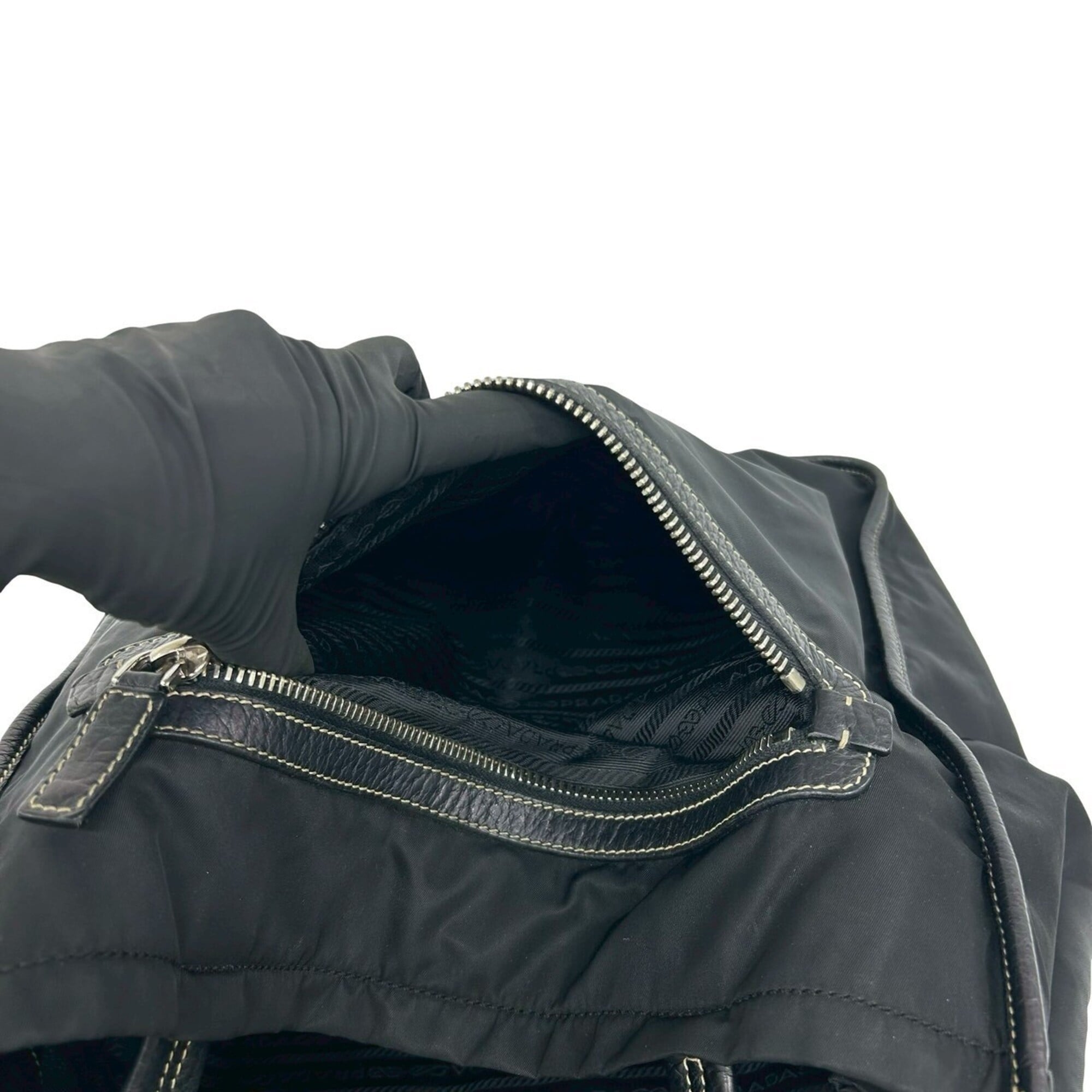 Prada Black Nylon Leather Handbag Tote Bag (Pre-Owned)