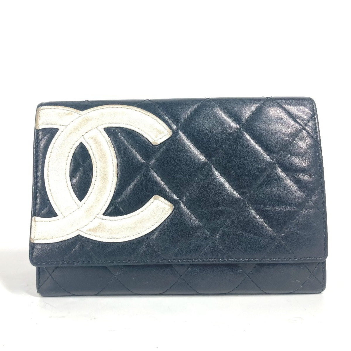 Chanel Black White Leather Bill Wallet (Bi-Fold) (Pre-Owned)