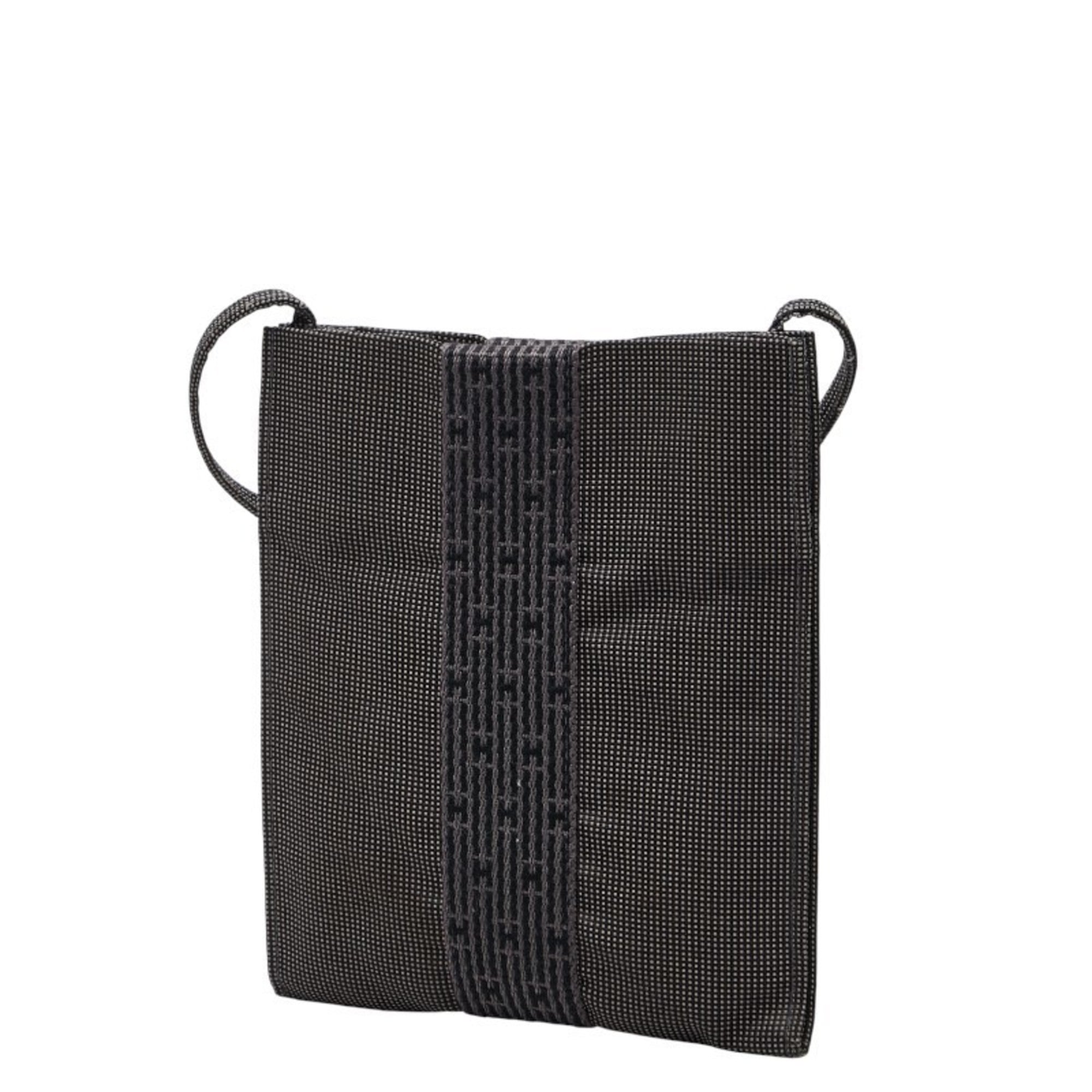 Hermes Her Line Black Gray Canvas Pochette Shoulder Bag (Pre-Owned)