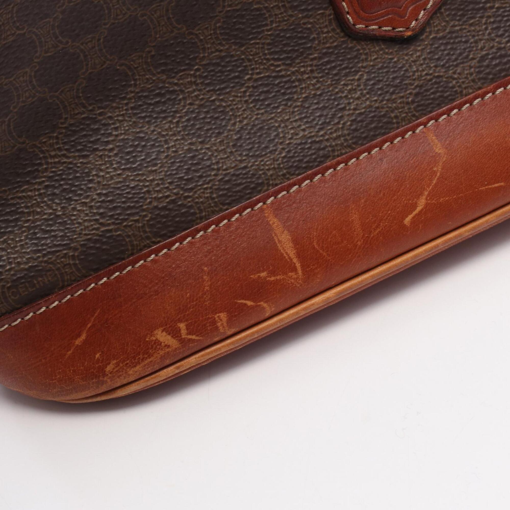 Celine Brown Coated Canvas Leather Handbag Shoulder Bag (Pre-Owned)