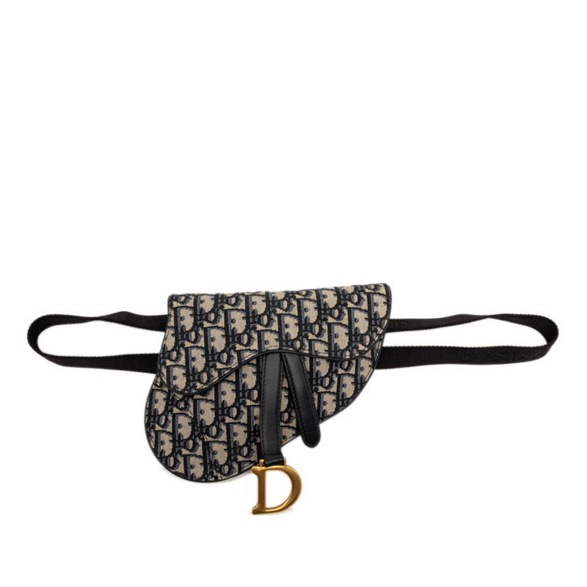 Christian Dior Beige Black Navy Canvas Leather Shoulder Bag (Pre-Owned)