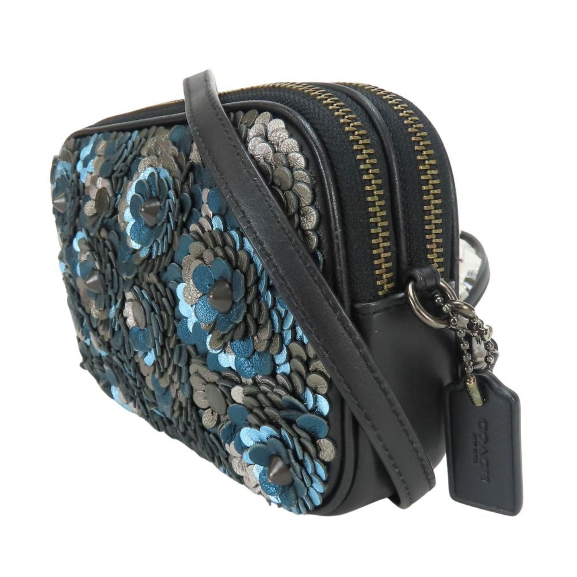 Coach Black Blue Silver Leather Pochette Shoulder Bag (Pre-Owned)
