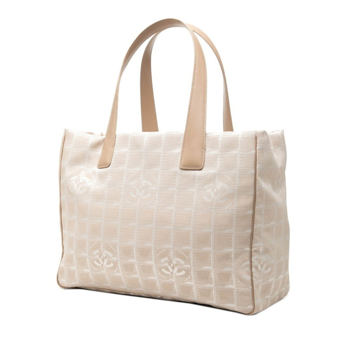 Chanel Beige Nylon Leather Handbag Tote Bag (Pre-Owned)