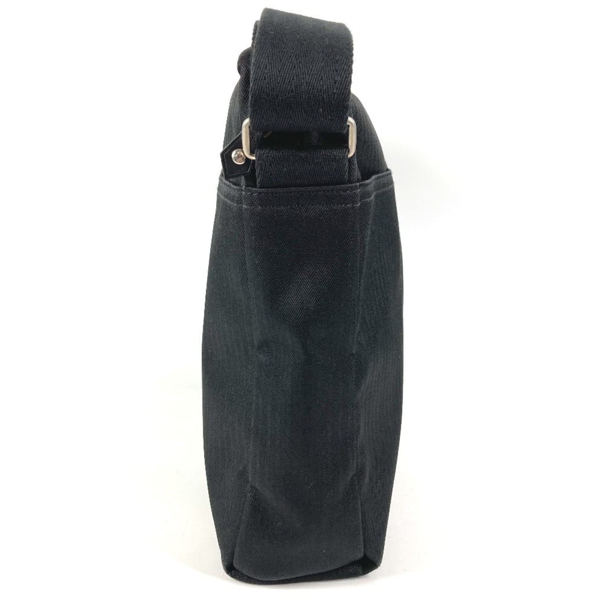 Hermes Acapulco Black Toile Chevron Leather Messenger Bag Shoulder Bag (Pre-Owned)