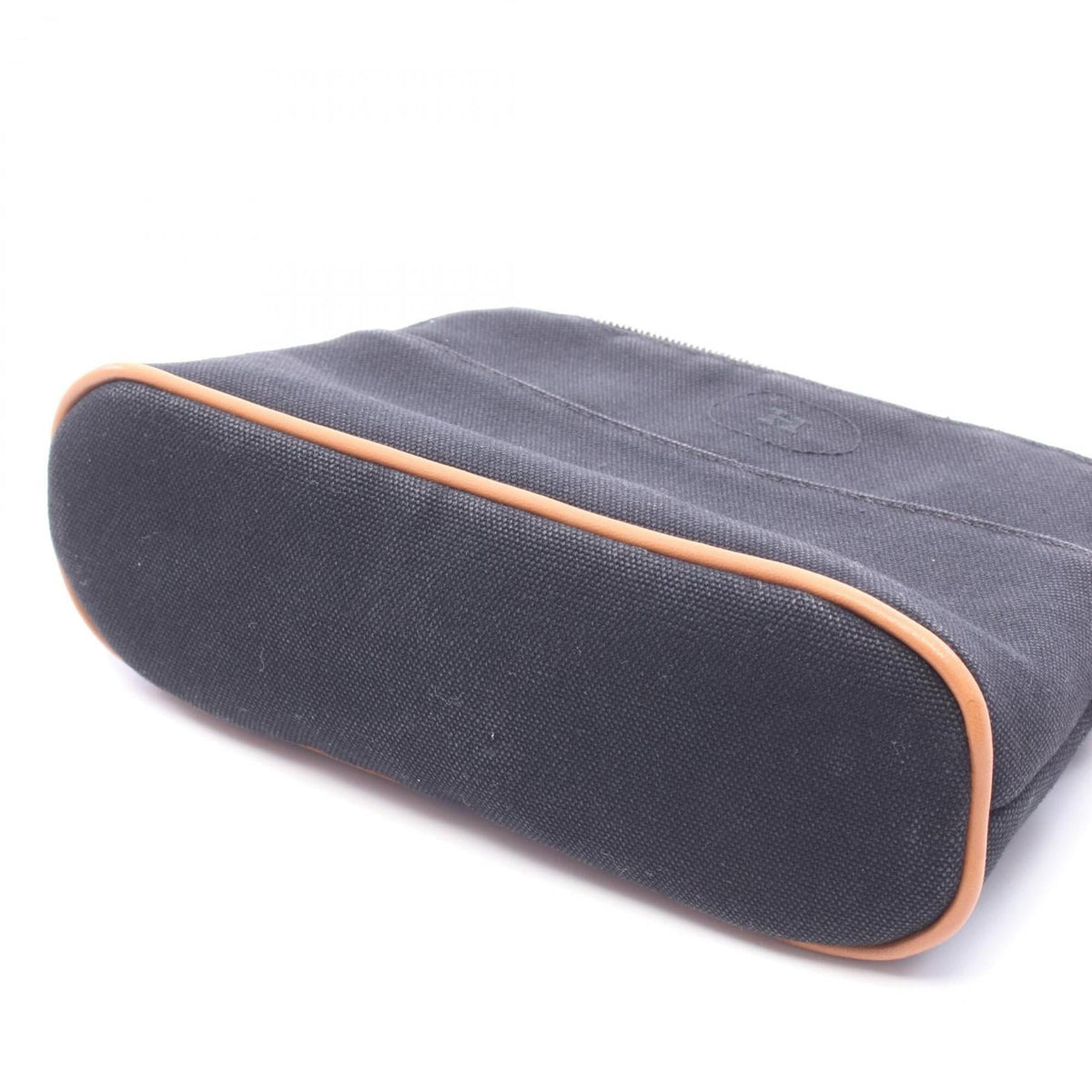 Hermes Black Brown Canvas Leather Pouch (Pre-Owned)
