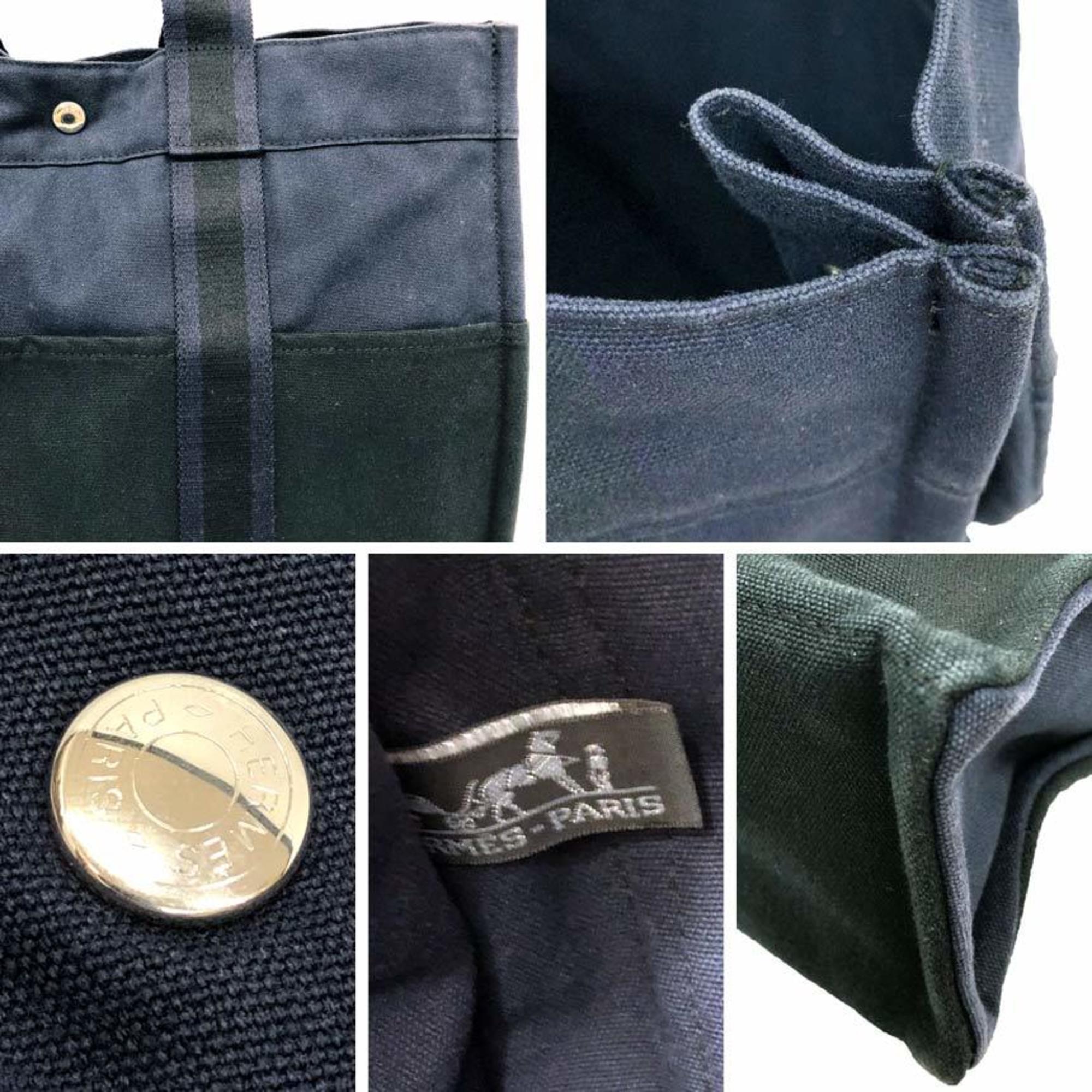 Hermes Black Navy Canvas Tote Bag (Pre-Owned)