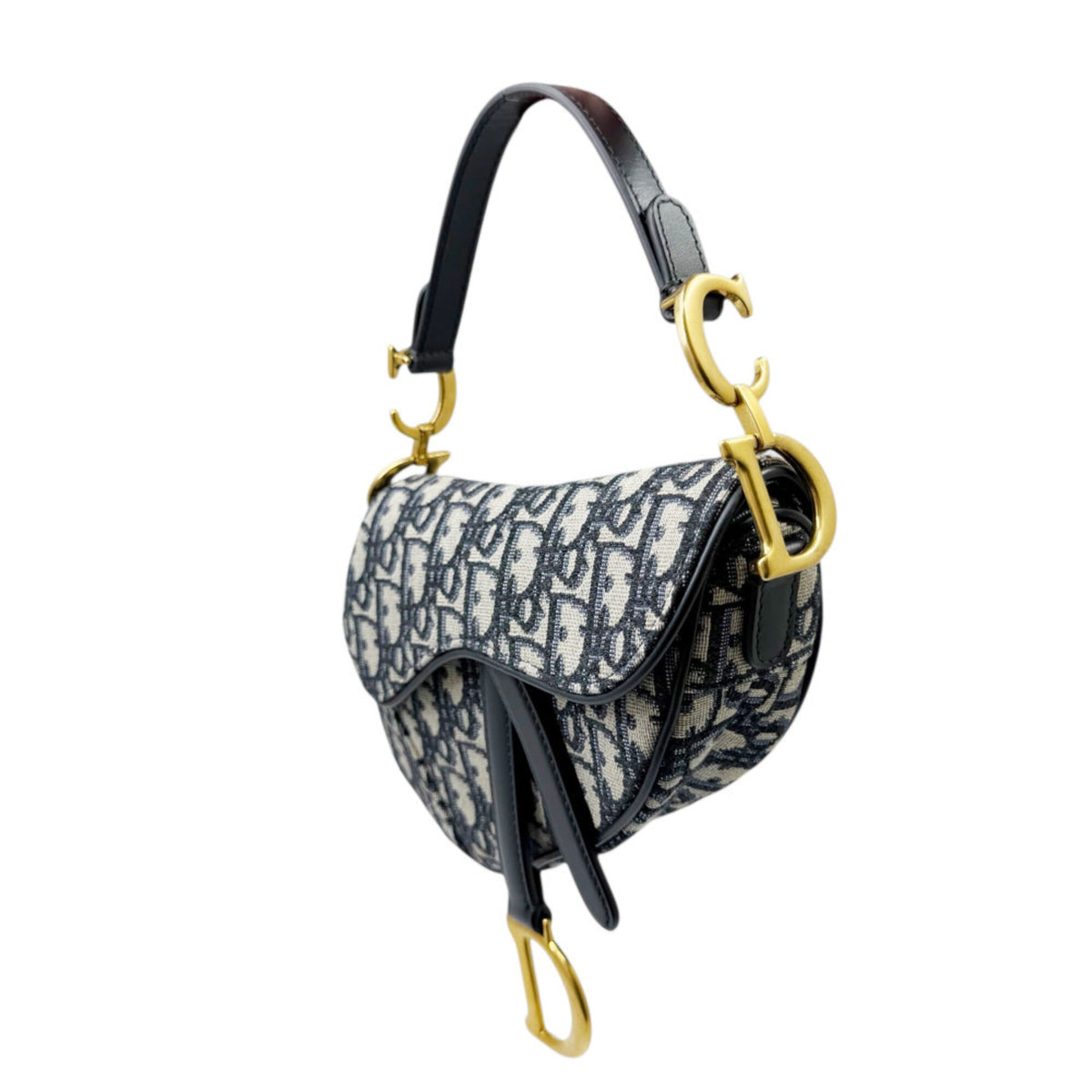 Christian Dior Navy Canvas Leather Handbag Saddle Bag (Pre-Owned)