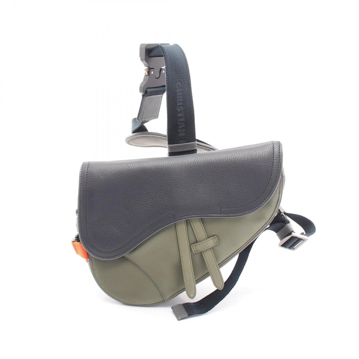 Christian Dior Gray Khaki Nylon Leather Fanny Pack Handbag Saddle Bag (Pre-Owned)