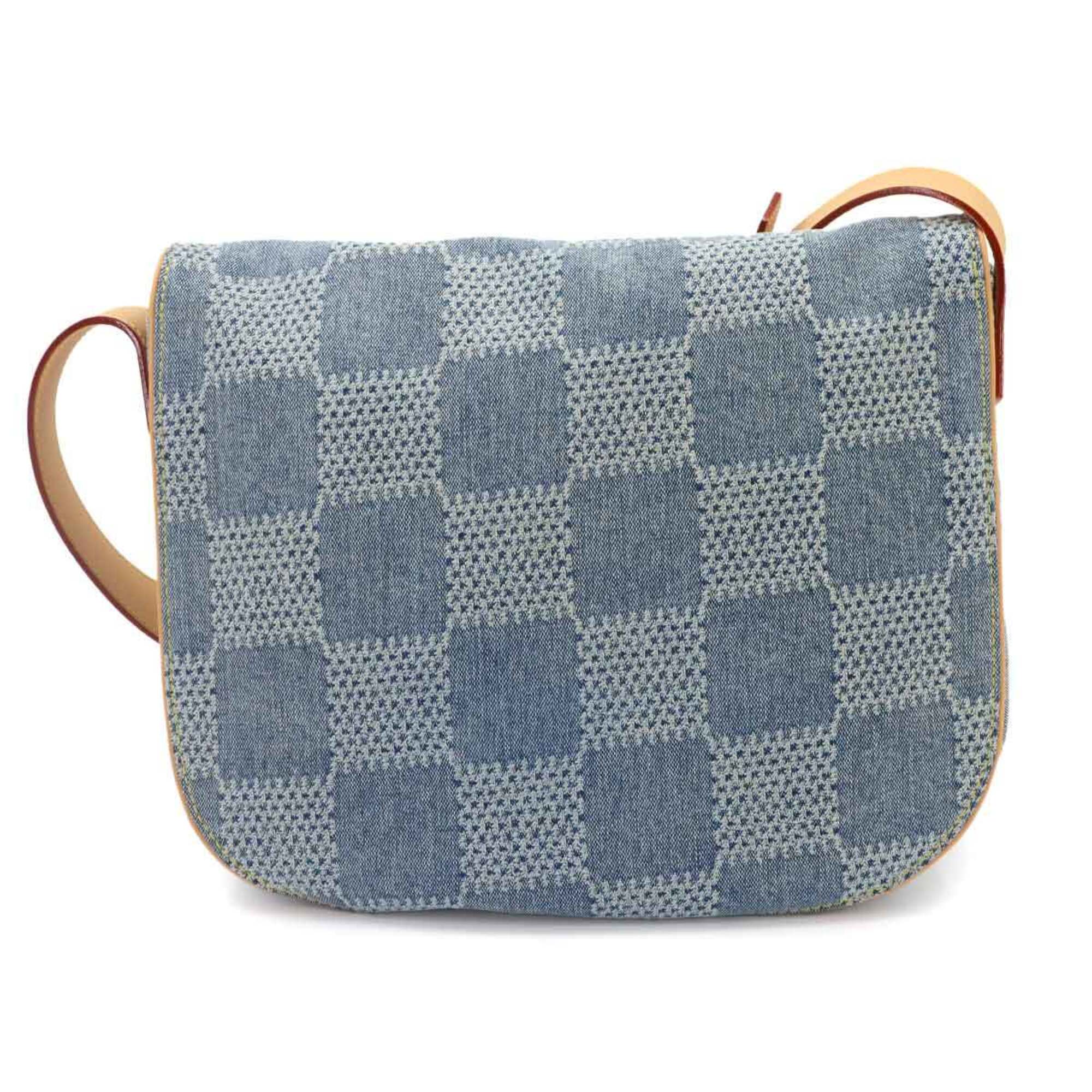 Louis Vuitton Blue Brown Denim Leather Handbag Messenger Bag Shoulder Bag (Pre-Owned)