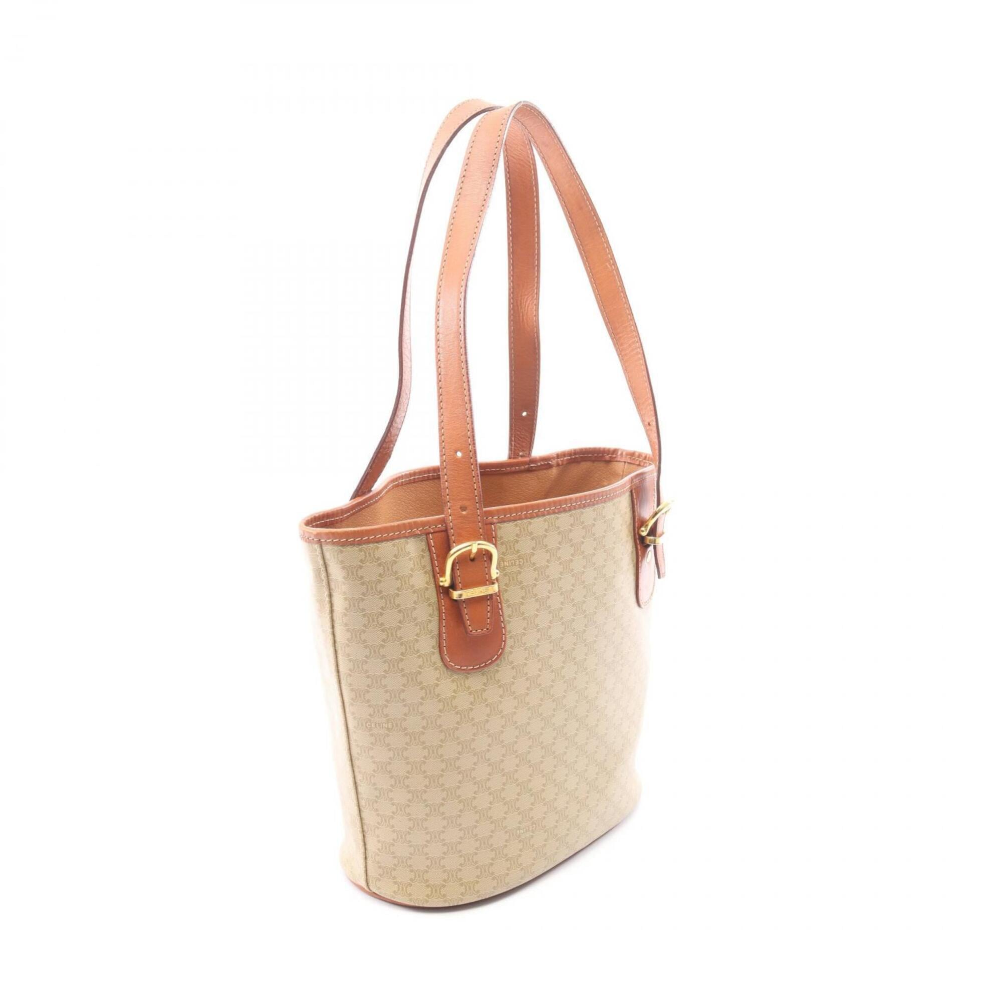 Celine Beige Brown Coated Canvas Leather Handbag Tote Bag (Pre-Owned)