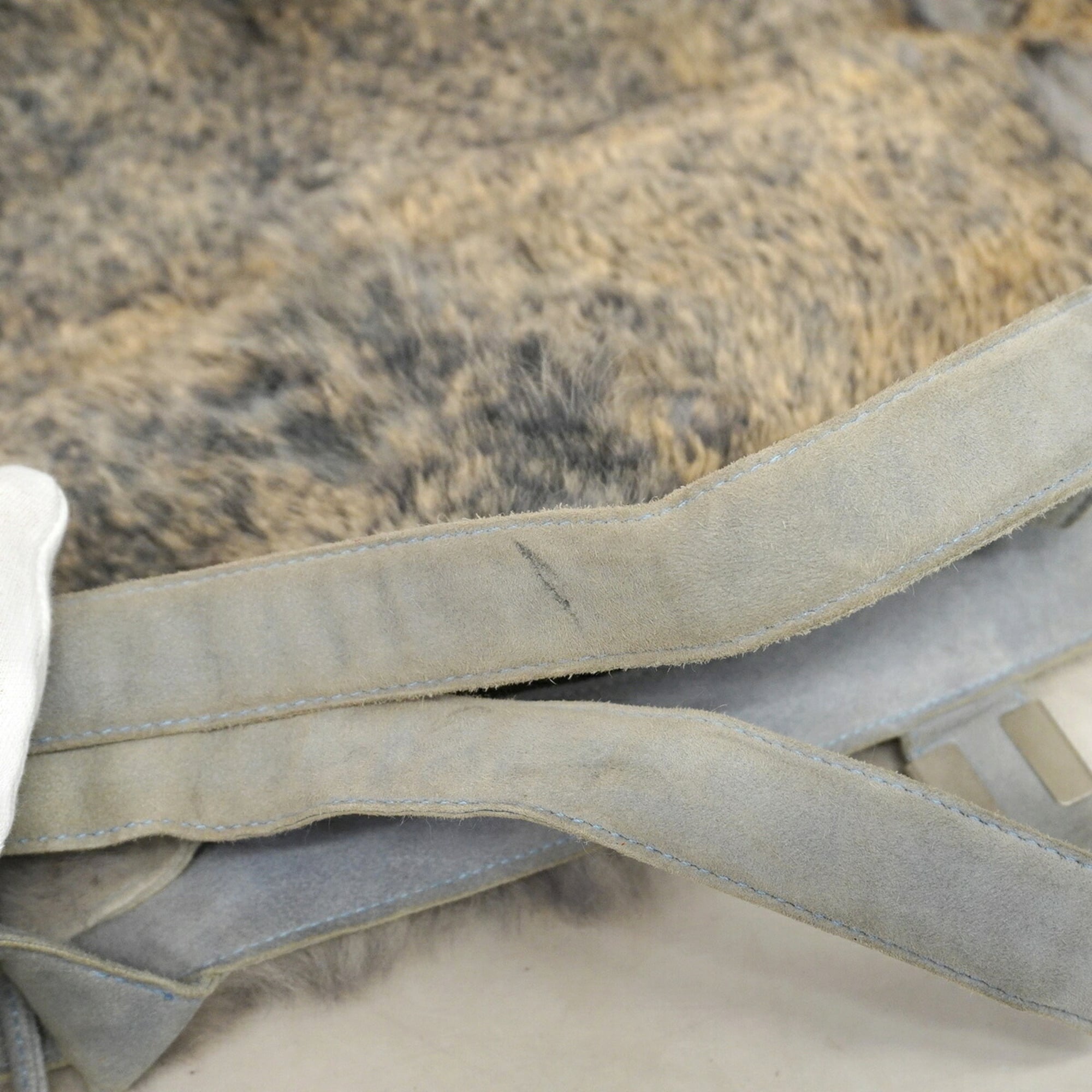 Chanel Brown Light Blue Fur Tote Bag (Pre-Owned)