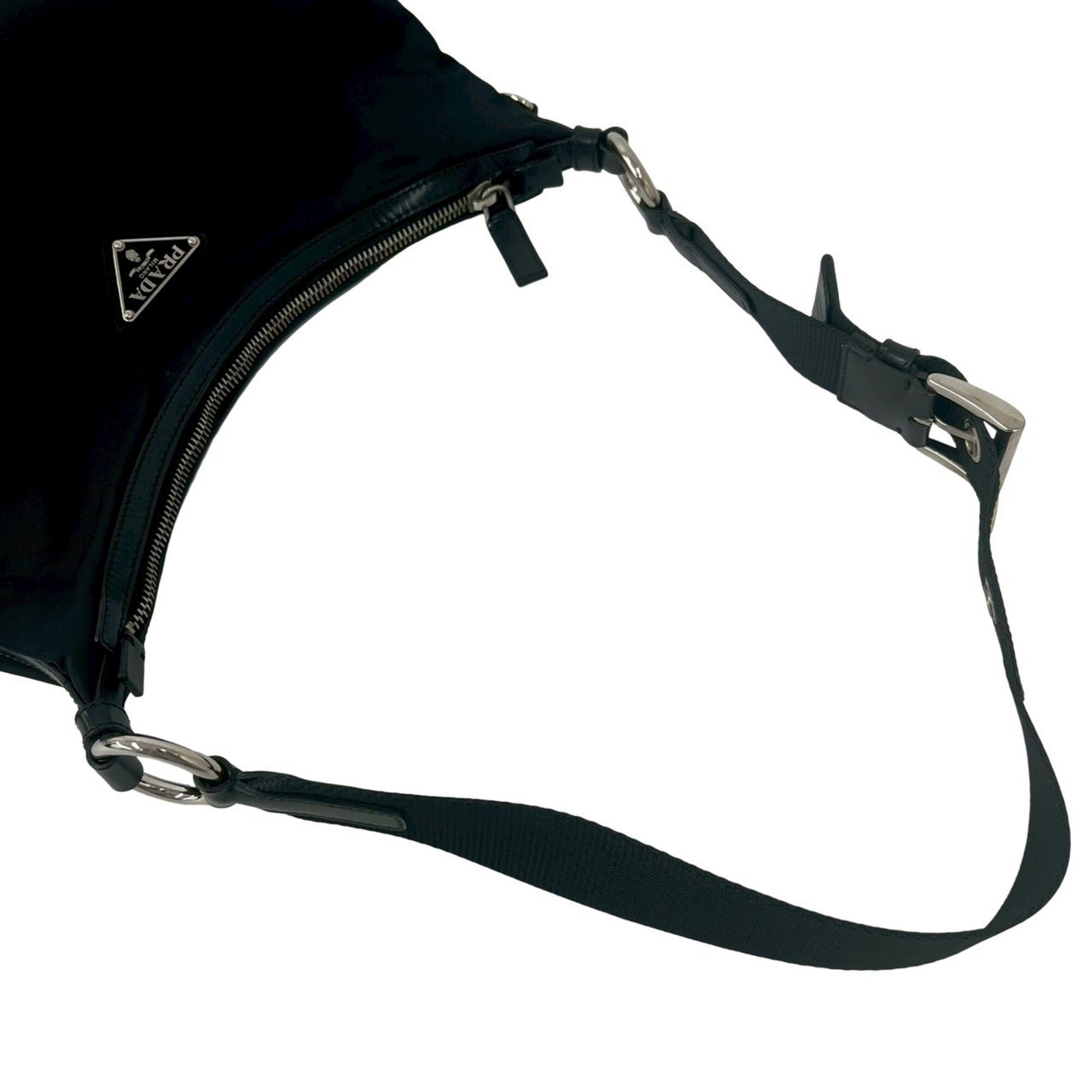 Prada Black Nylon Leather Shoulder Bag Tote Bag (Pre-Owned)