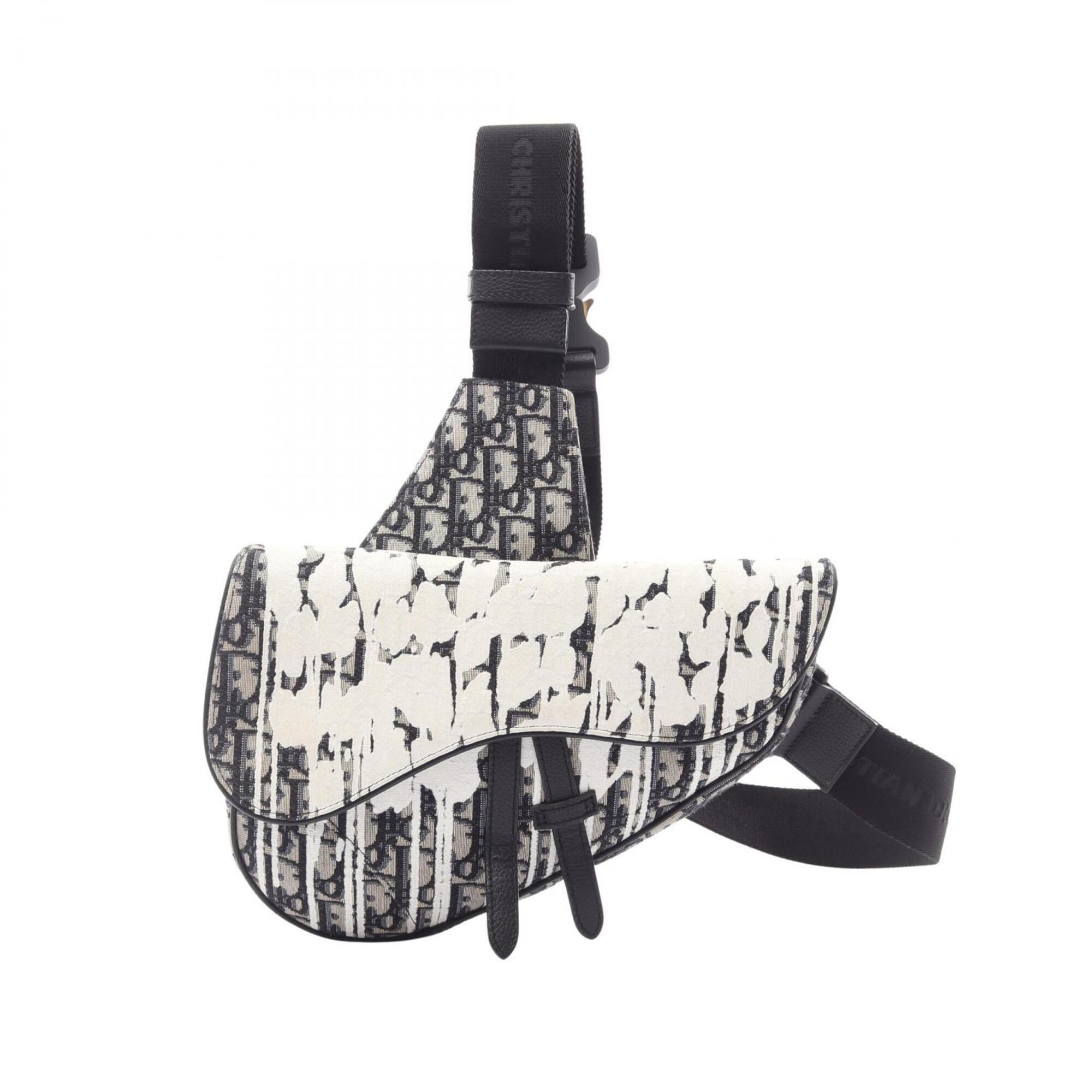 Christian Dior Black Navy White Canvas Leather Fanny Pack Sling Bag (Pre-Owned)