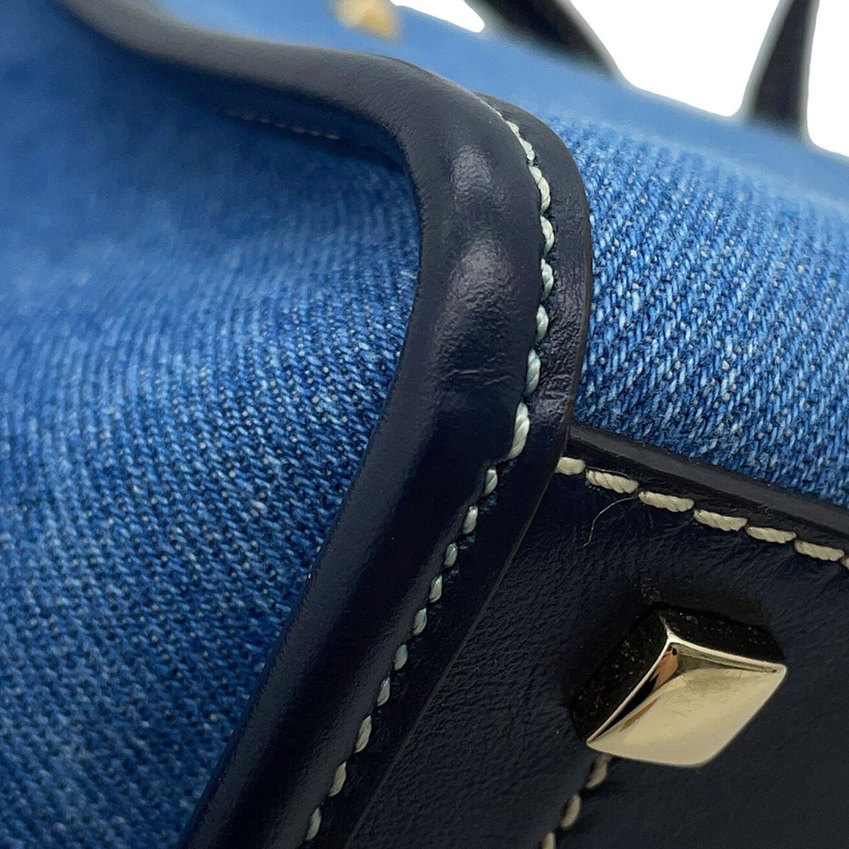 Jimmy Choo Blue Navy White Denim Leather Handbag Tote Bag (Pre-Owned)