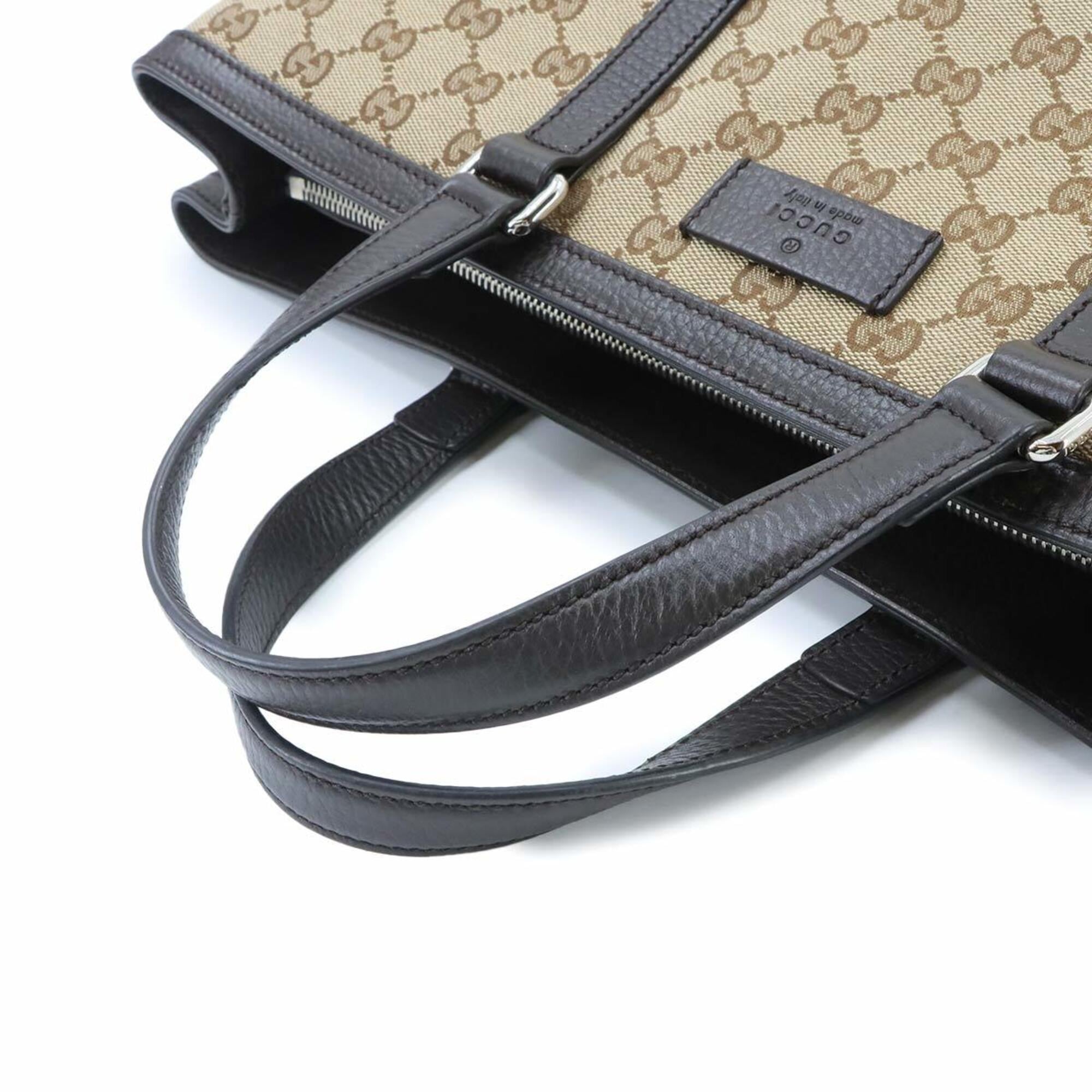 Gucci Gg Canvas Beige Brown Gg Canvas Leather Handbag Shoulder Bag Tote Bag (Pre-Owned)