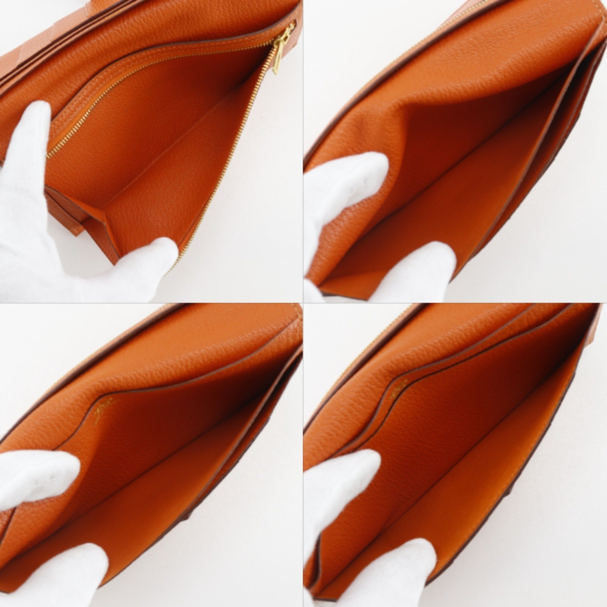 Hermes Orange Chevre Leather Long Wallet (Bi-Fold) (Pre-Owned)
