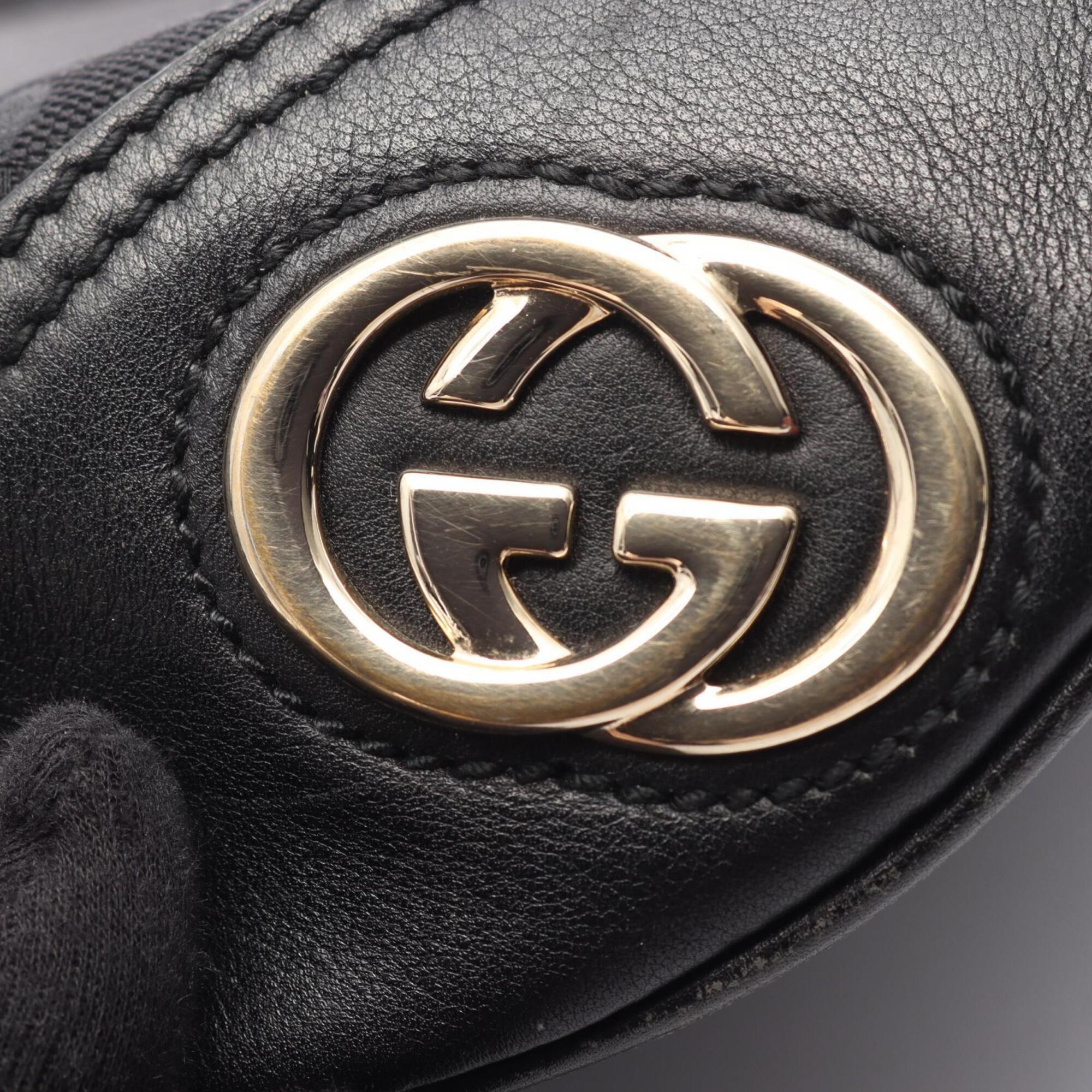 Gucci Black Gg Canvas Leather Handbag Shoulder Bag (Pre-Owned)