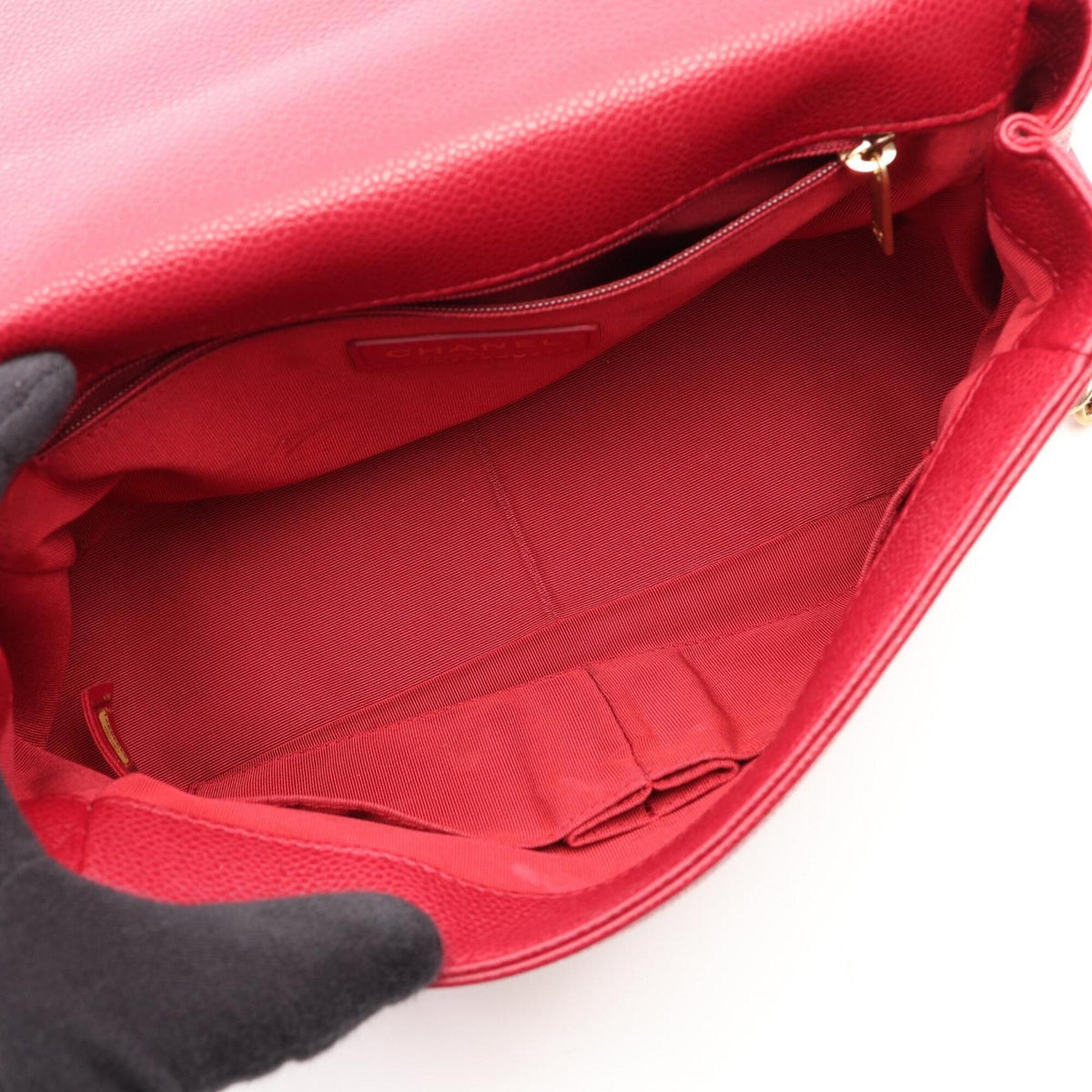 Chanel Red Color Grained Calfskin Handbag Shoulder Bag (Pre-Owned)