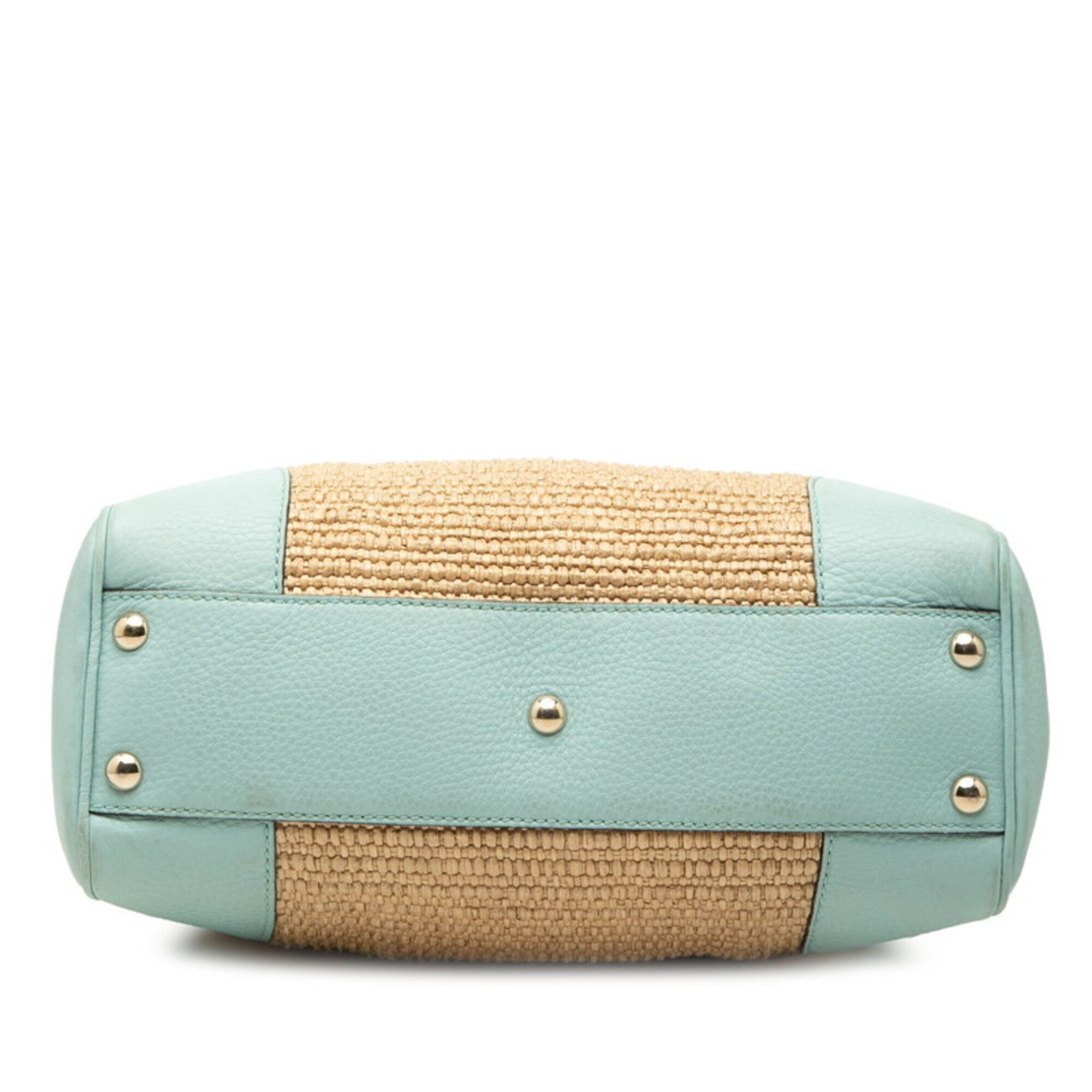 Gucci Beige Green Straw Leather Handbag Shoulder Bag (Pre-Owned)