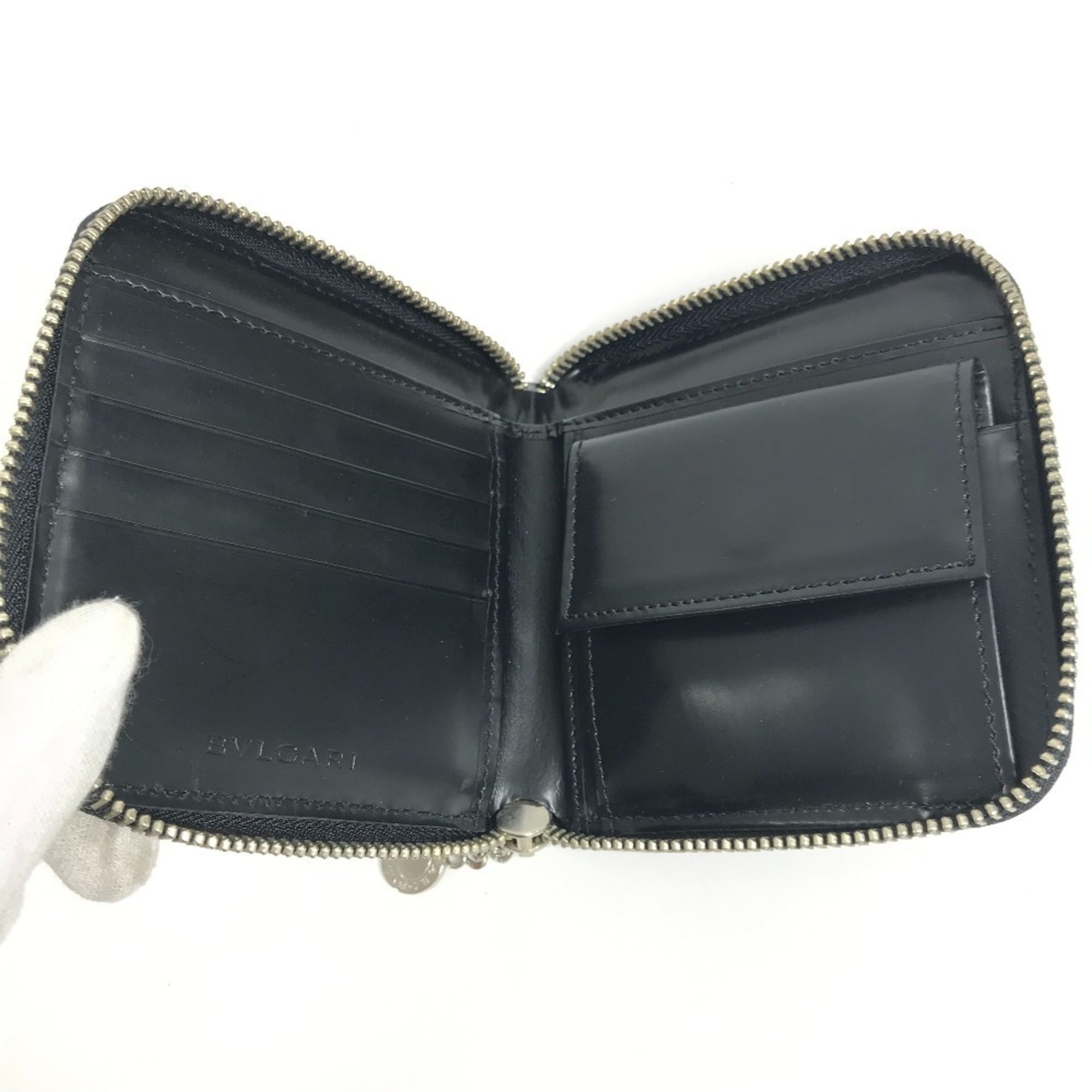 Bvlgari Black Blue Canvas Leather Wallet (Bi-Fold) (Pre-Owned)