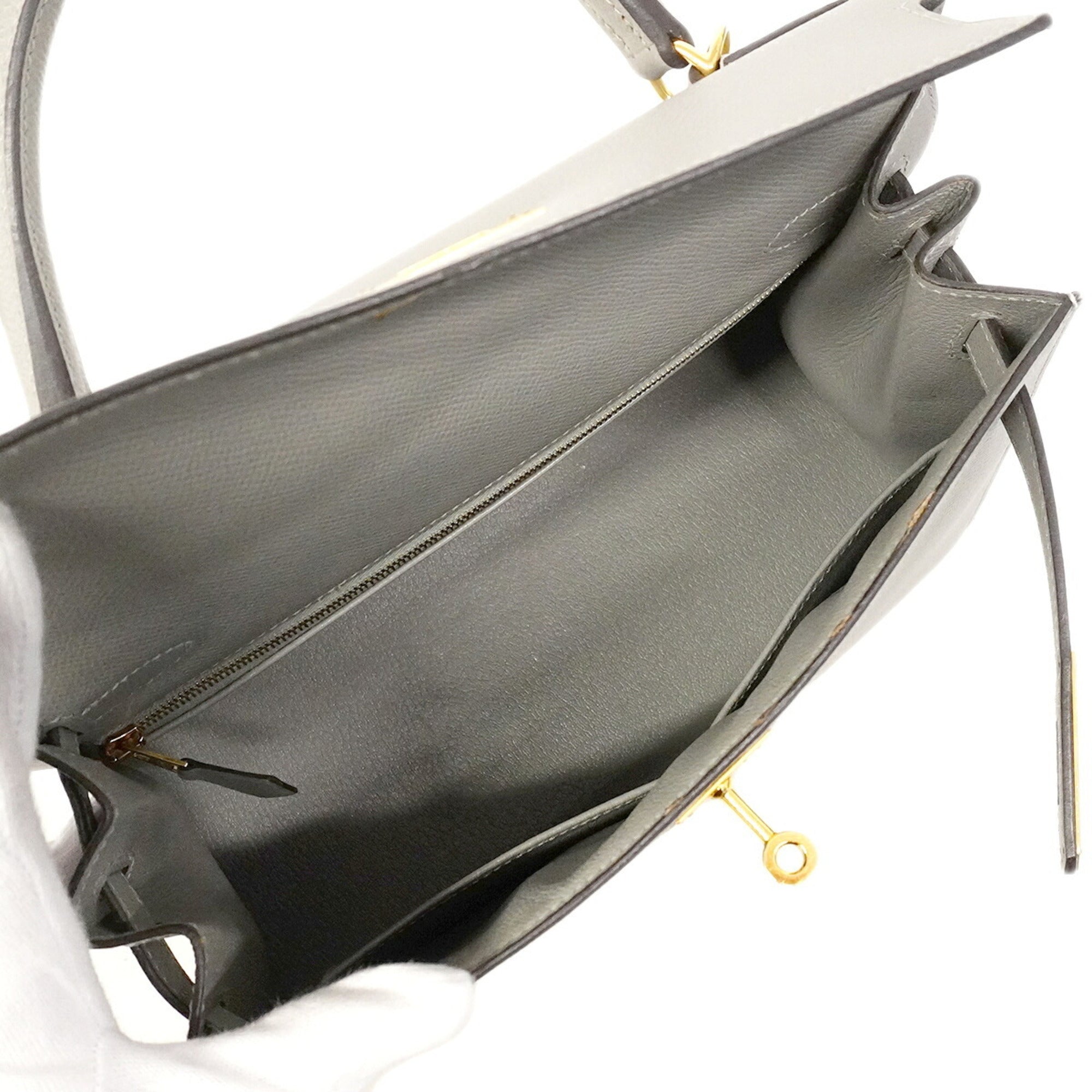 Hermes Gray Leather Handbag (Pre-Owned)