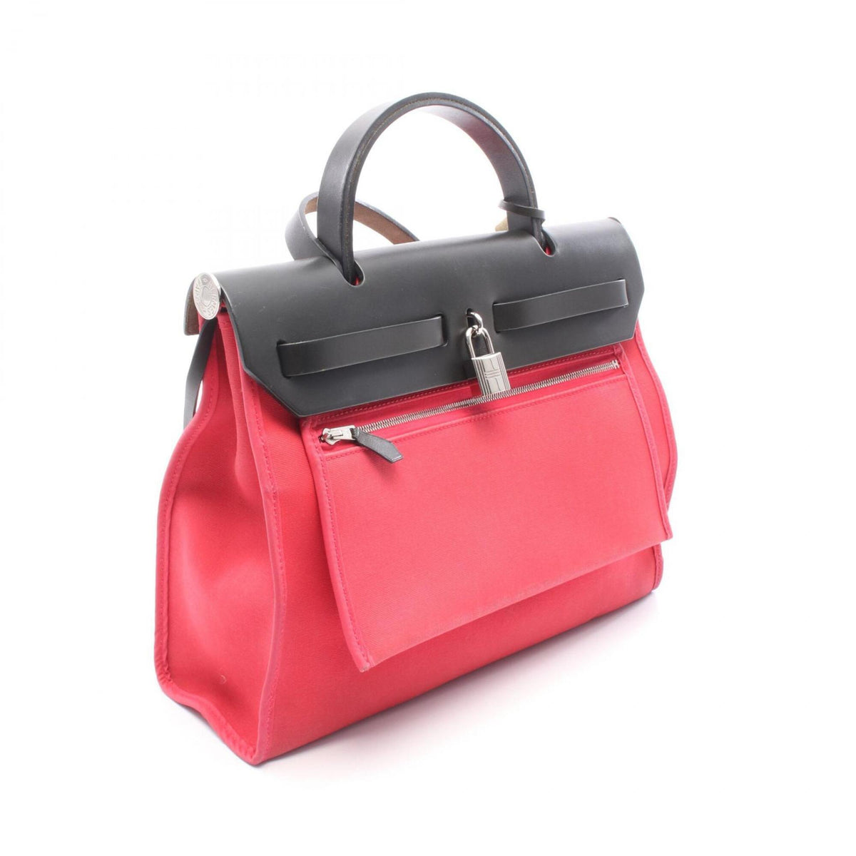 Hermes Black Red Color Toile Officier Canvas Leather Handbag Pouch (Pre-Owned)