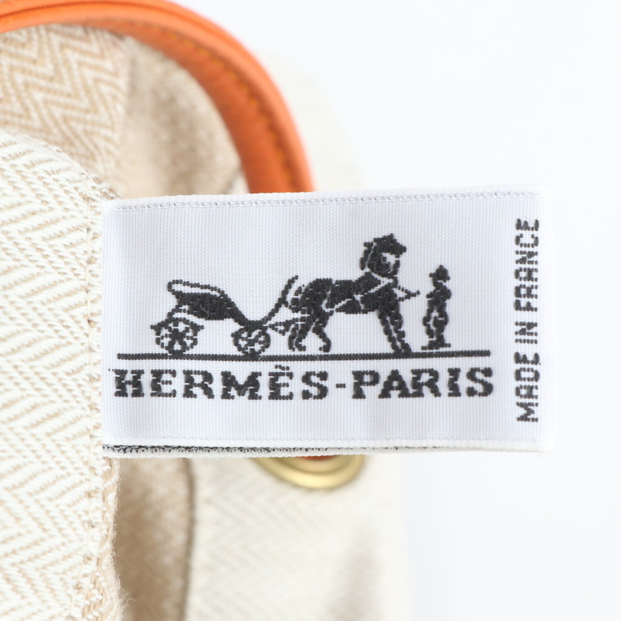 Hermes Beige Orange Leather Canvas Handbag Shoulder Bag (Pre-Owned)
