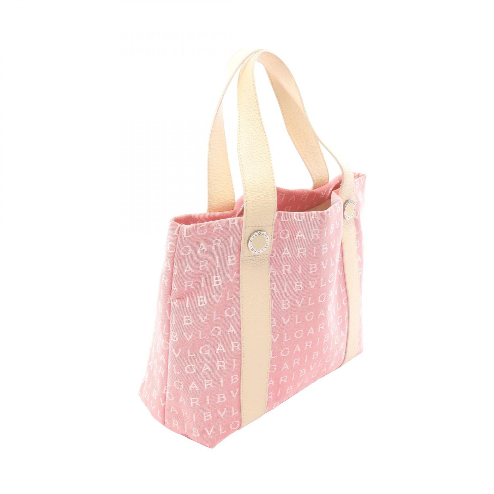 Bvlgari Ivory Pink Canvas Leather Handbag (Pre-Owned)
