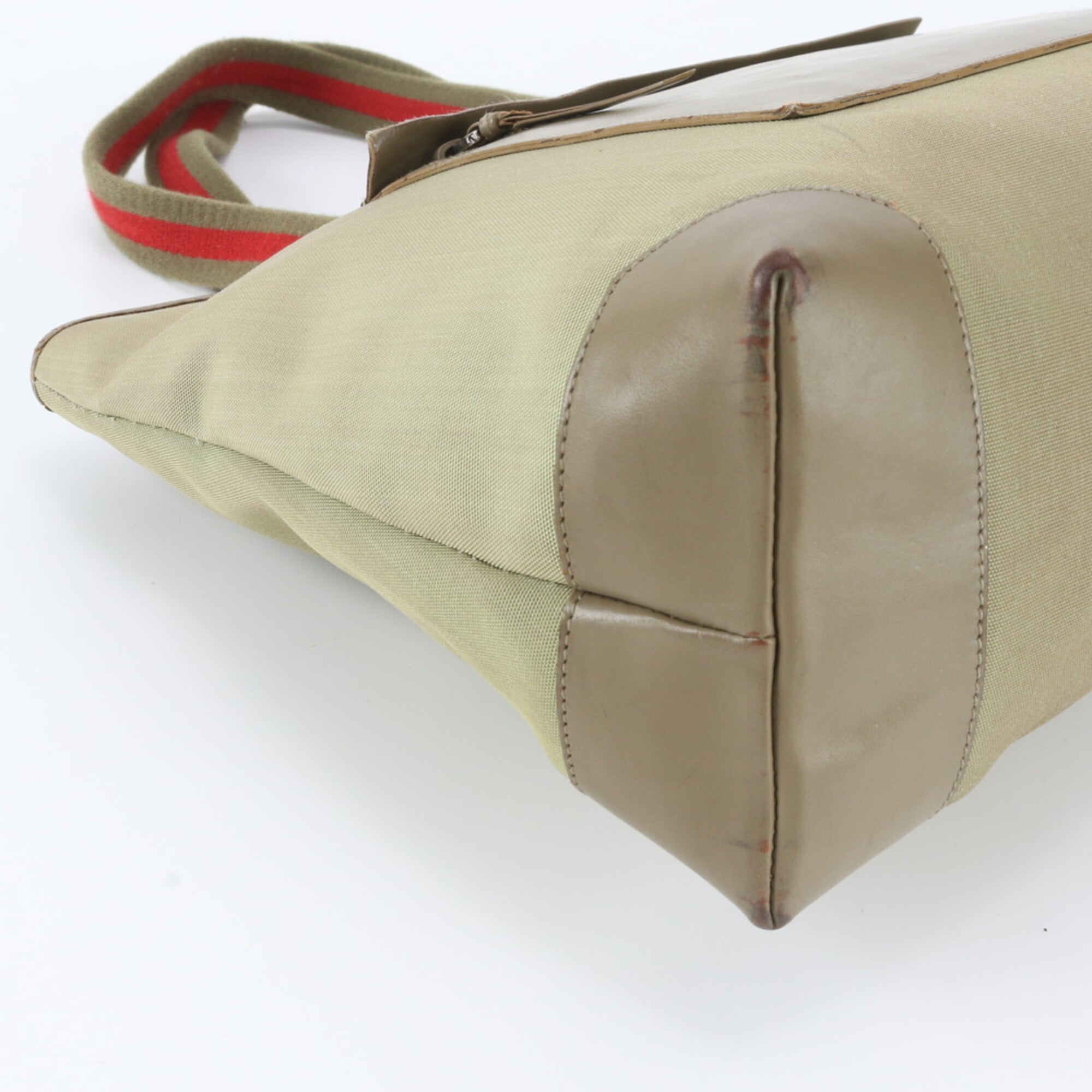 Gucci Green Khaki Leather Nylon Shoulder Bag Tote Bag (Pre-Owned)