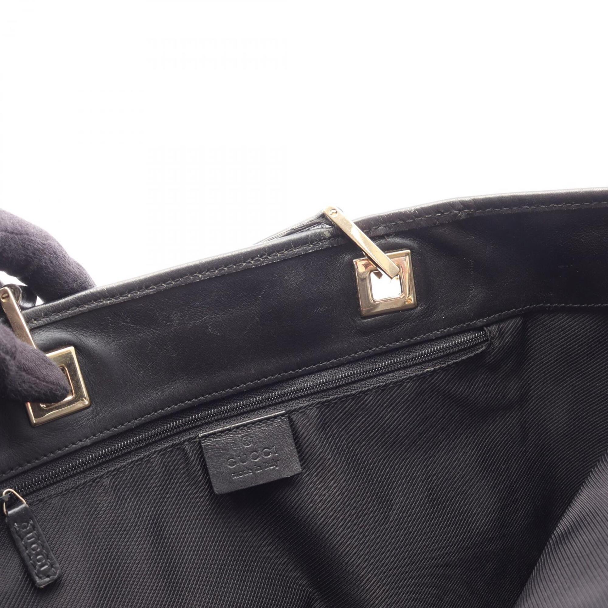 Gucci Beige Black Canvas Leather Handbag Tote Bag (Pre-Owned)