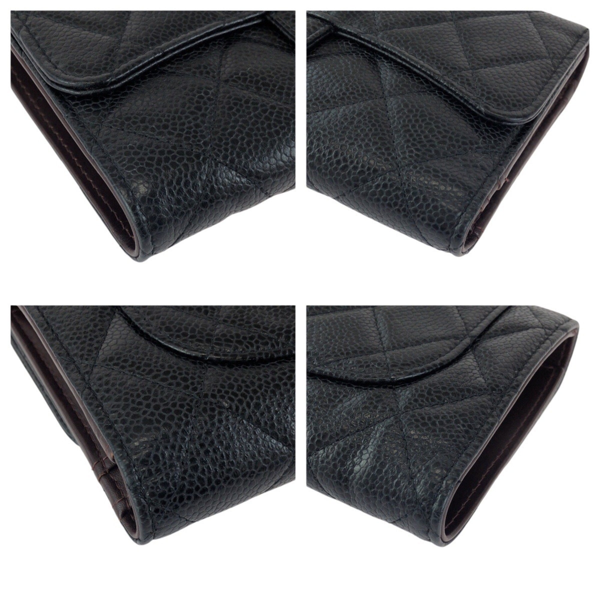 Chanel Black Grained Calfskin Long Wallet (Tri-Fold) (Pre-Owned)