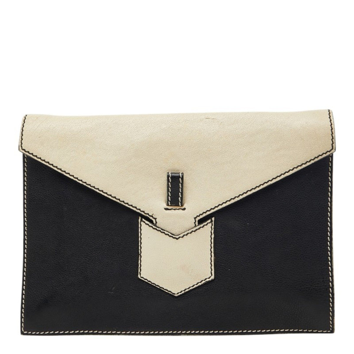 Saint Laurent Black White Leather Clutch Bag (Pre-Owned)