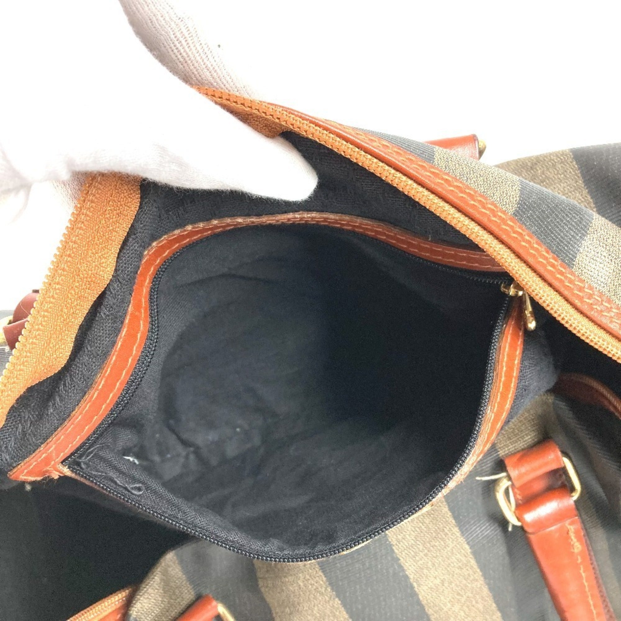 Fendi Brown Khaki Pvc Leather Boston Bag Handbag (Pre-Owned)