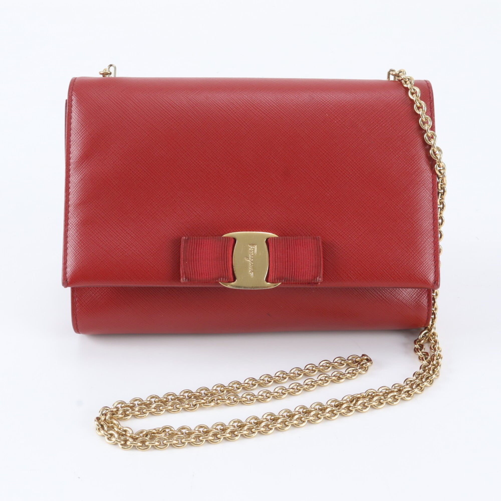 Salvatore Ferragamo Red Color Leather Shoulder Bag (Pre-Owned)