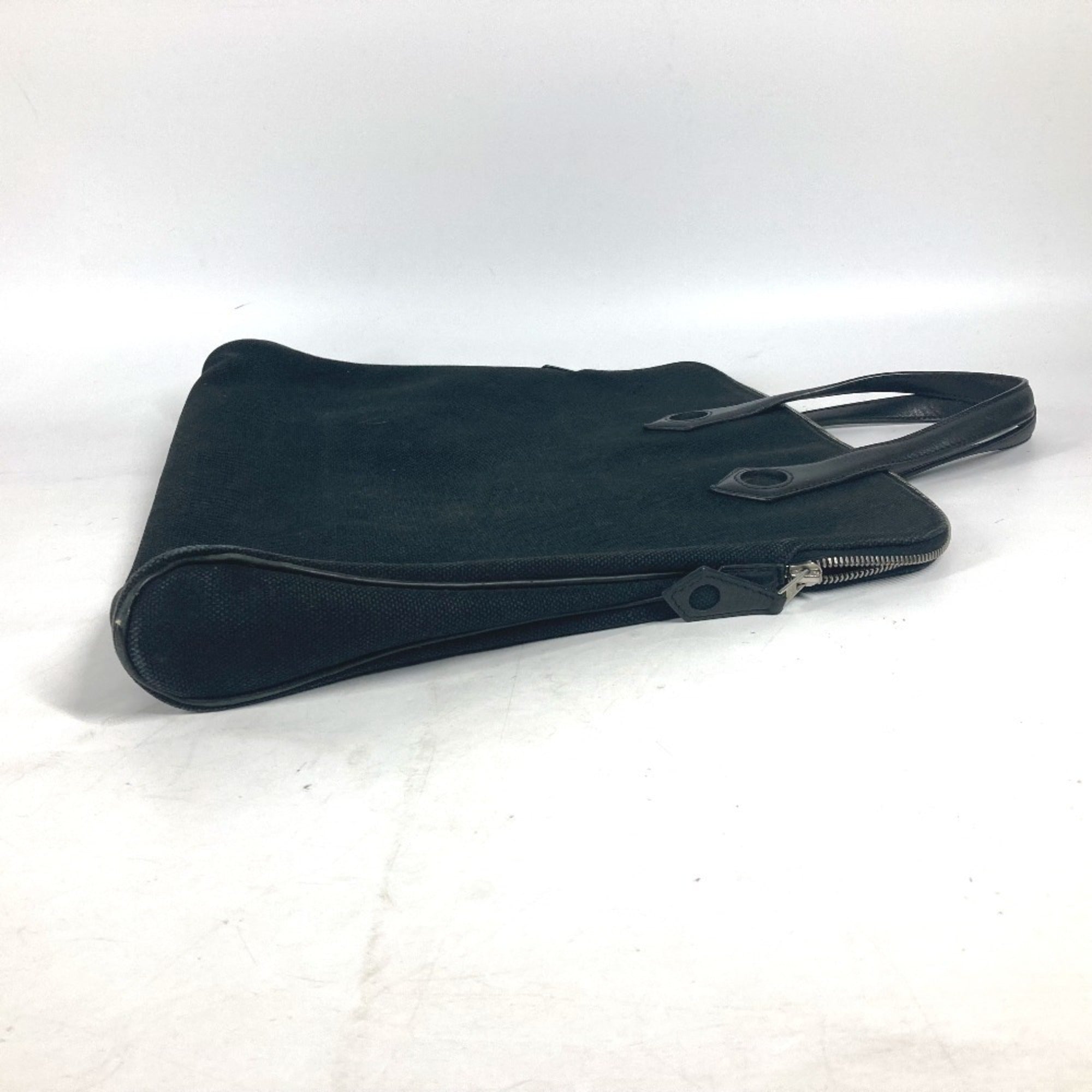 Hermes Black Leather Canvas Handbag Tote Bag (Pre-Owned)