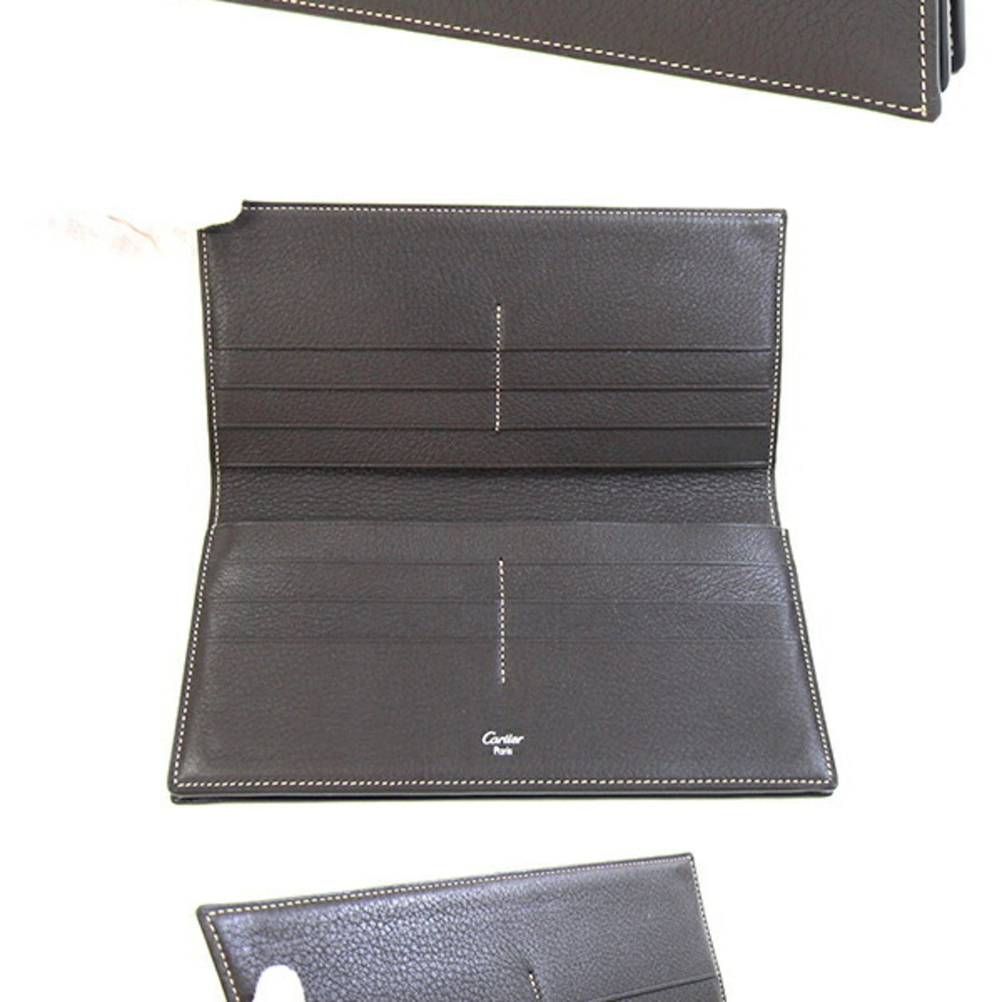 Cartier Dark Brown Leather Long Wallet (Bi-Fold) (Pre-Owned)
