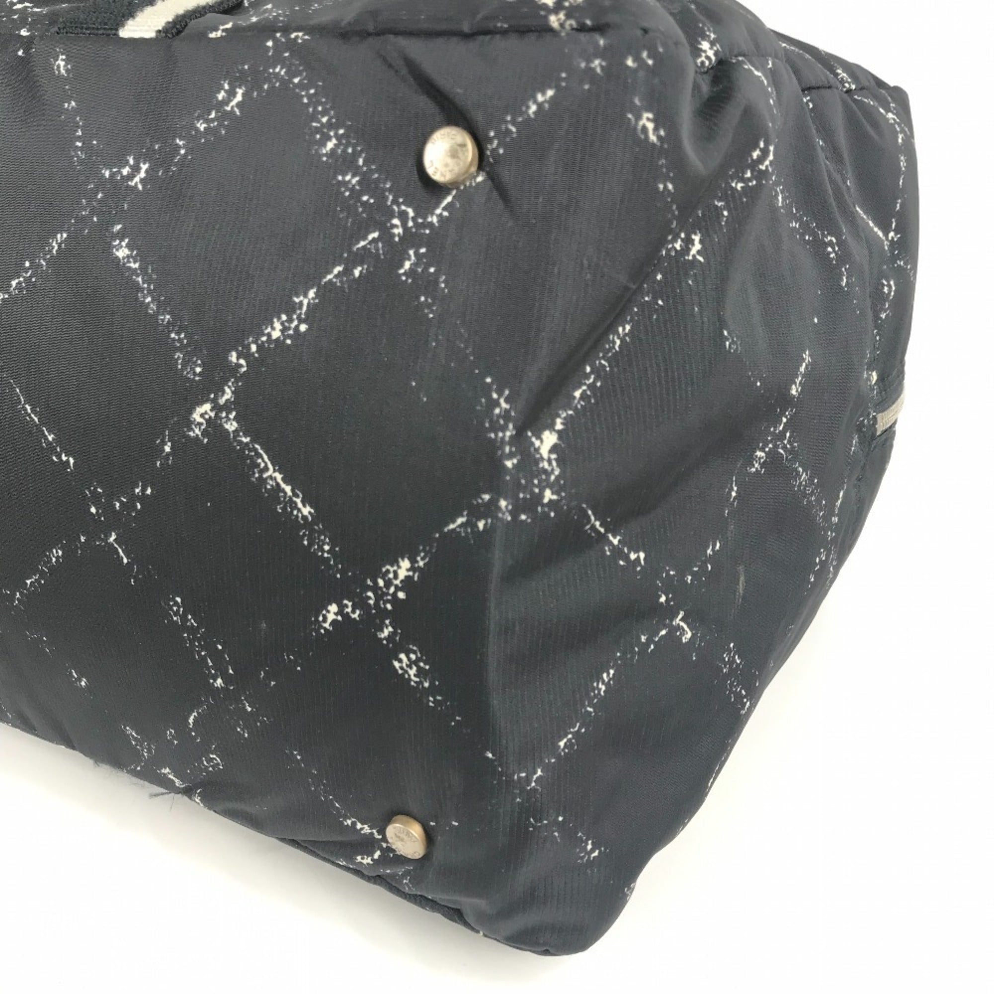 Chanel Black White Nylon Boston Bag Shoulder Bag (Pre-Owned)