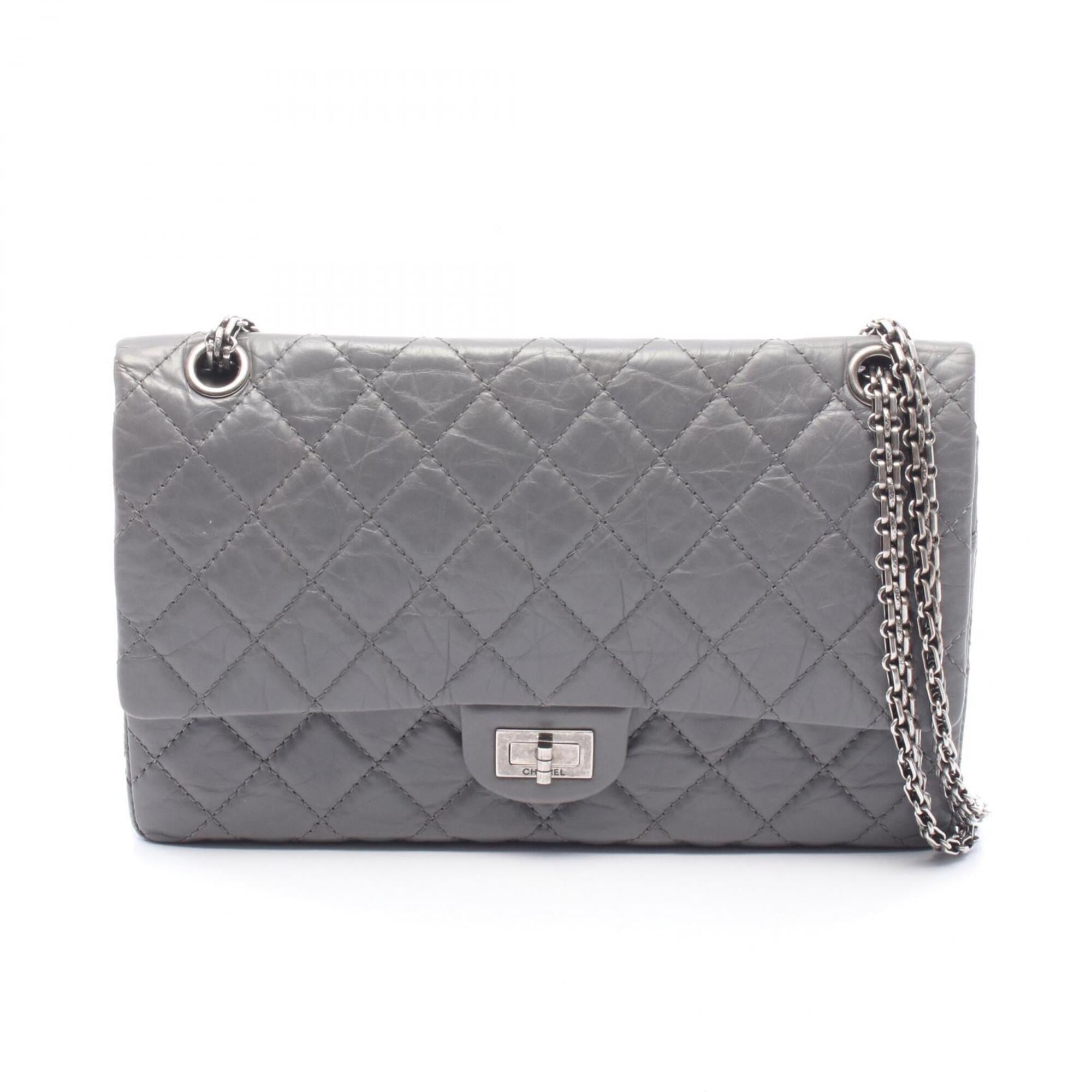 Chanel Gray Leather Handbag Shoulder Bag (Pre-Owned)