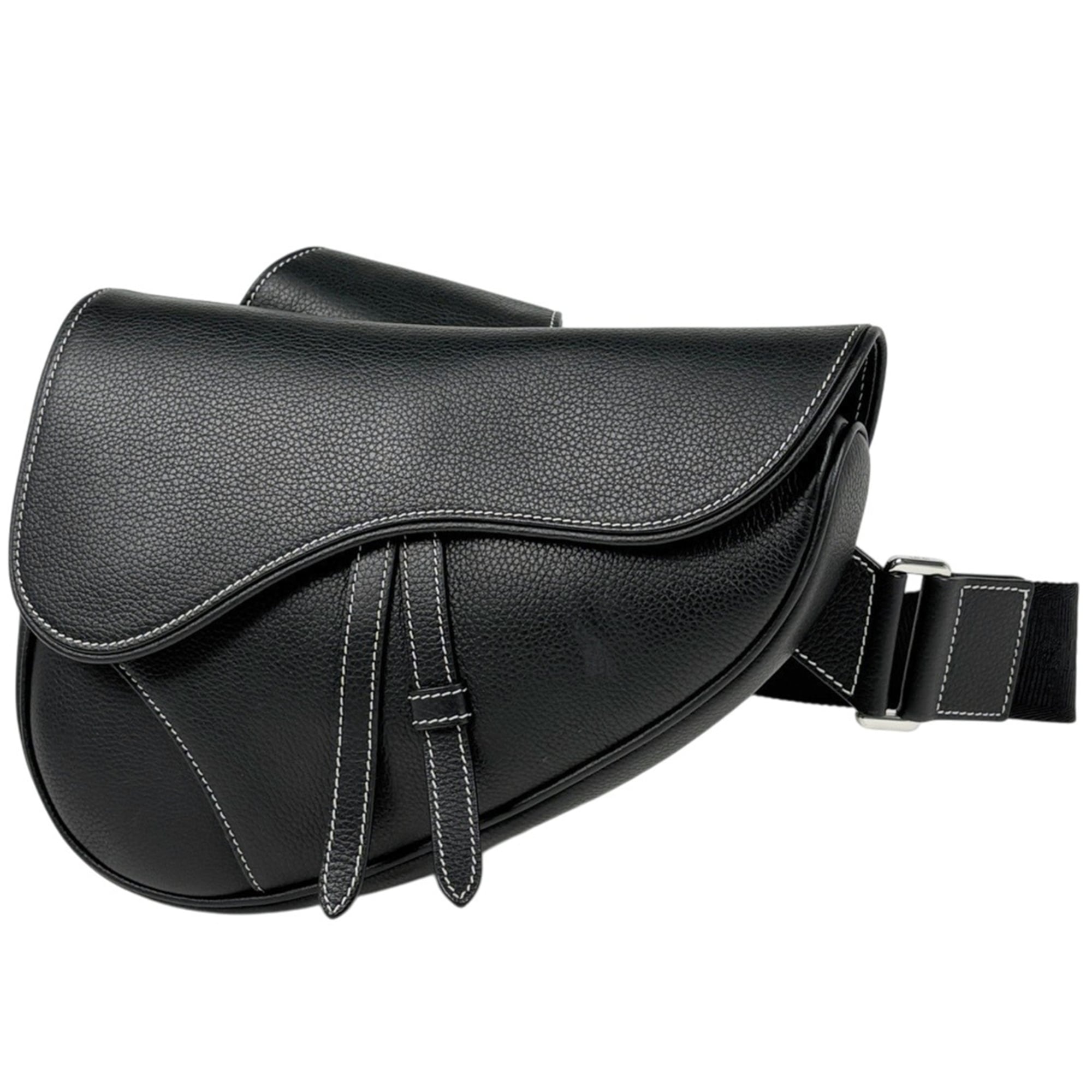 Christian Dior Black Leather Saddle Bag Sling Bag (Pre-Owned)