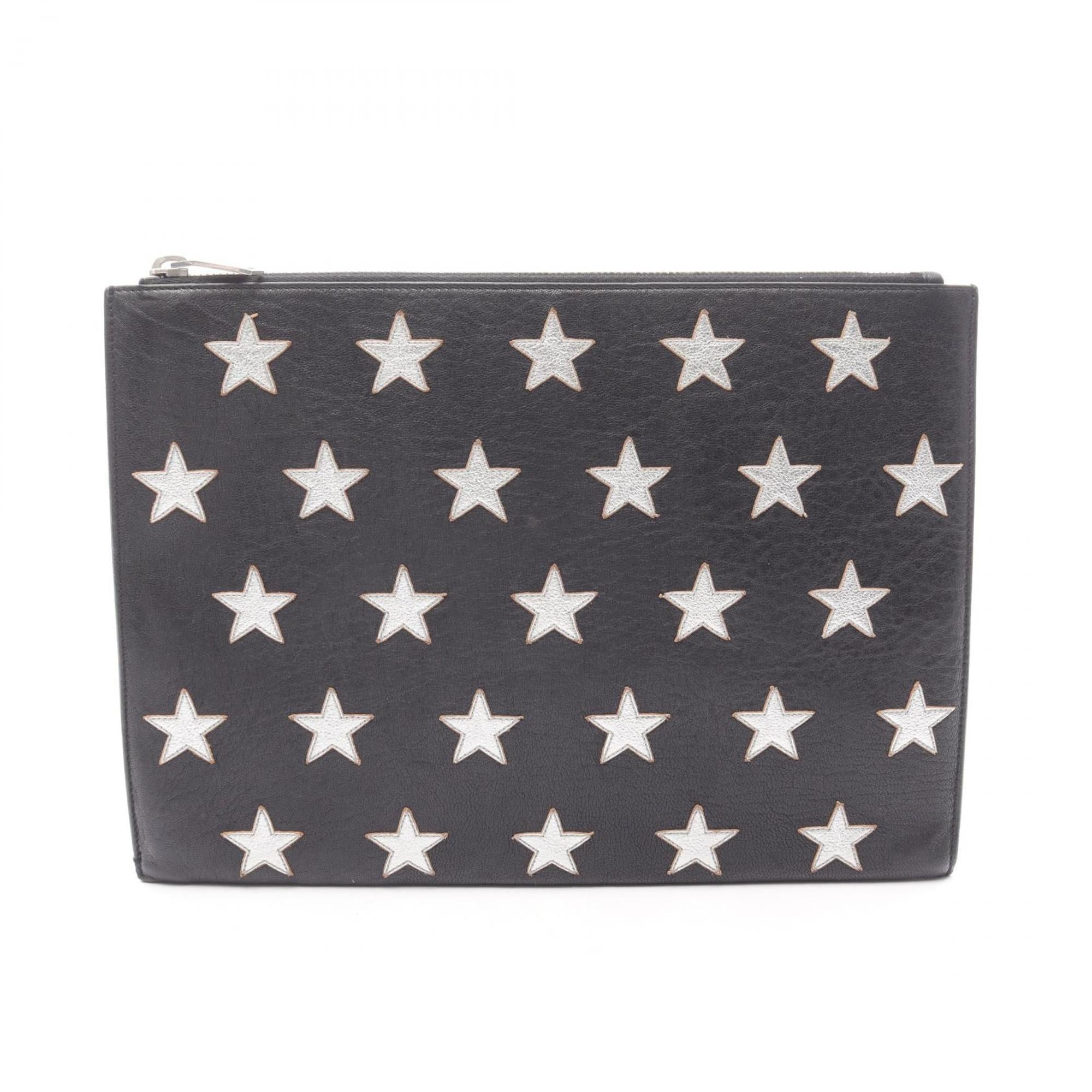 Yves Saint Laurent Black Silver Leather Clutch Bag (Pre-Owned)