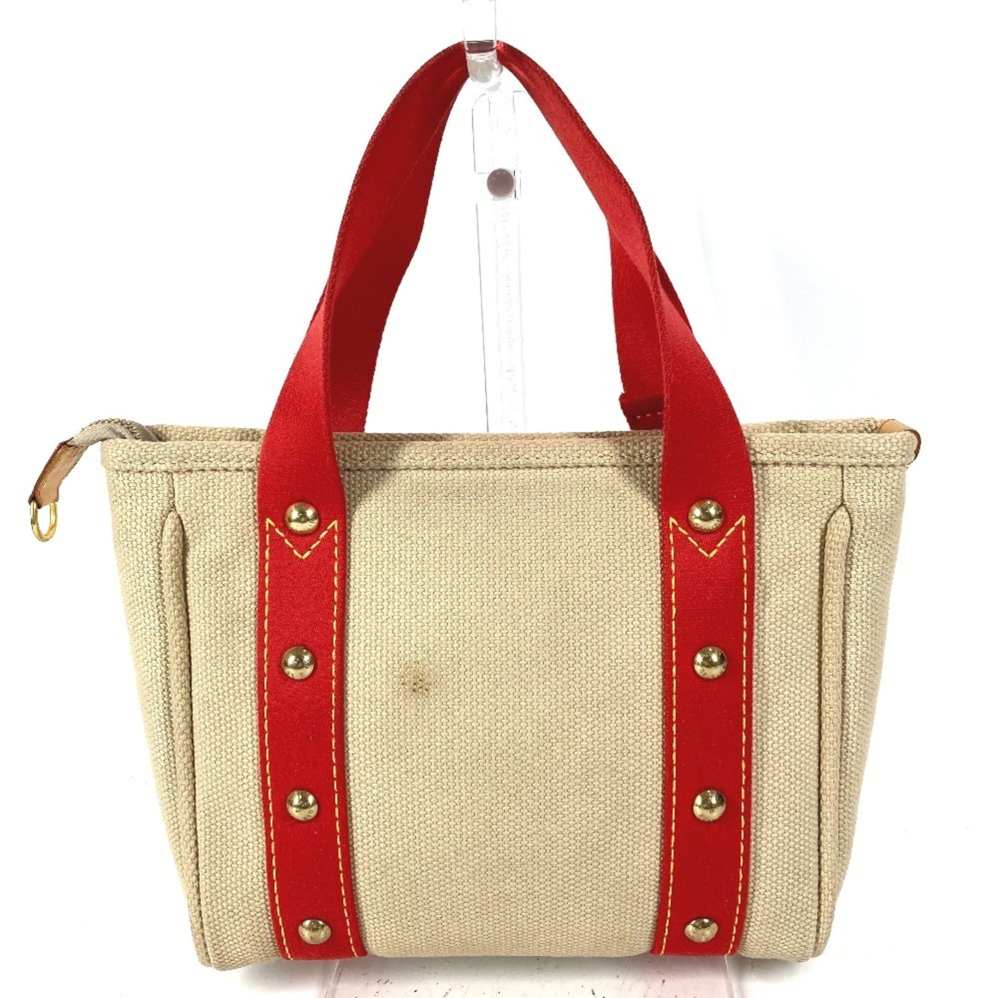 Louis Vuitton Beige Galle Red Color Cotton Handbag Tote Bag (Pre-Owned)