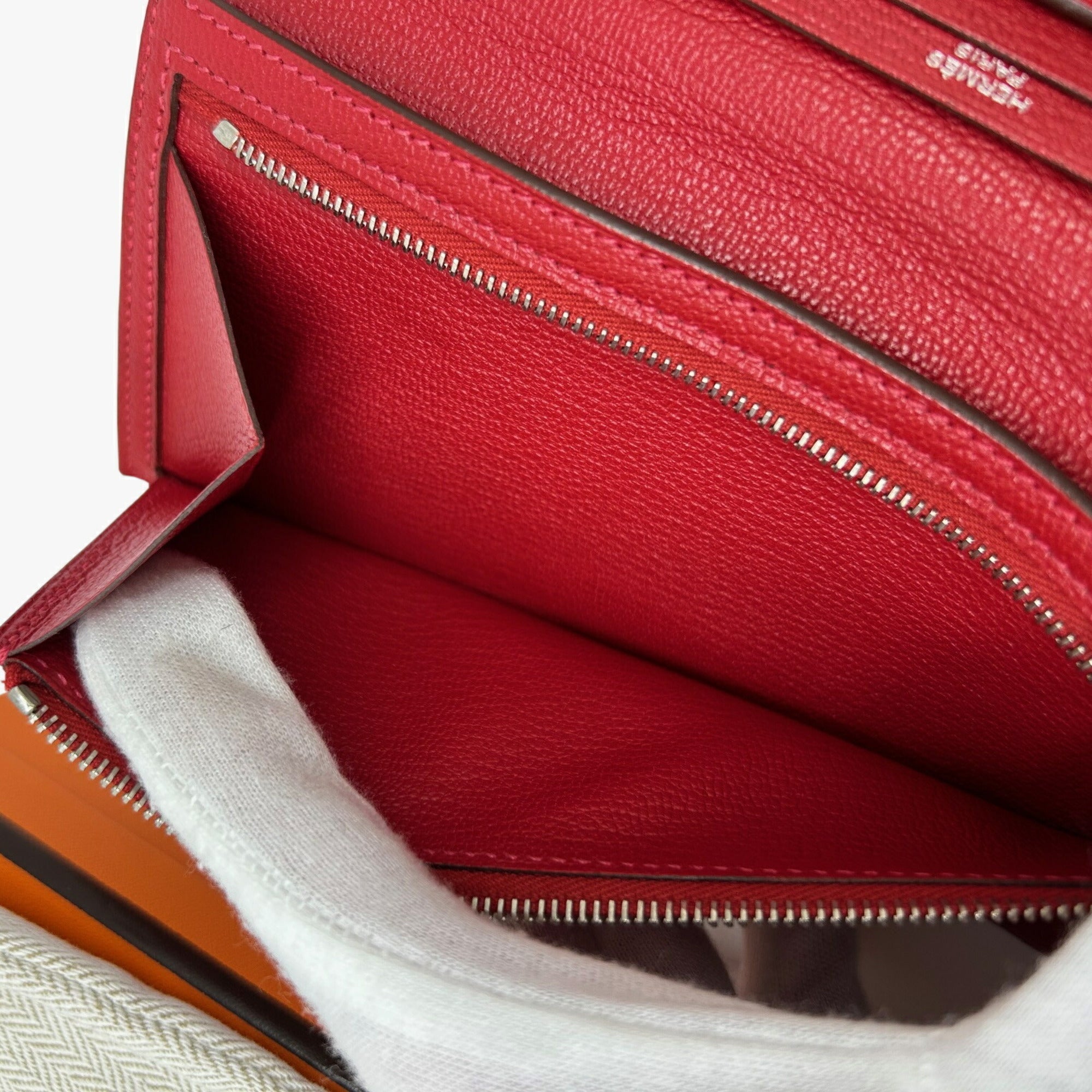 Hermes Bicolor Rouge Garance Chevre Leather Long Wallet (Bi-Fold) (Pre-Owned)