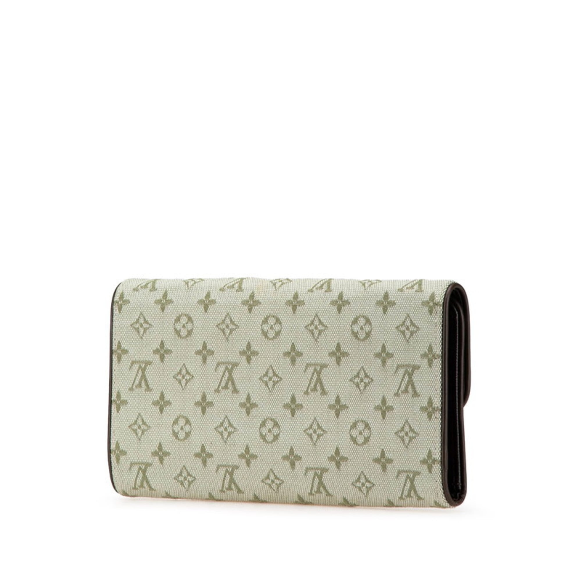 Louis Vuitton Brown Green Canvas Leather Long Wallet (Bi-Fold) (Pre-Owned)