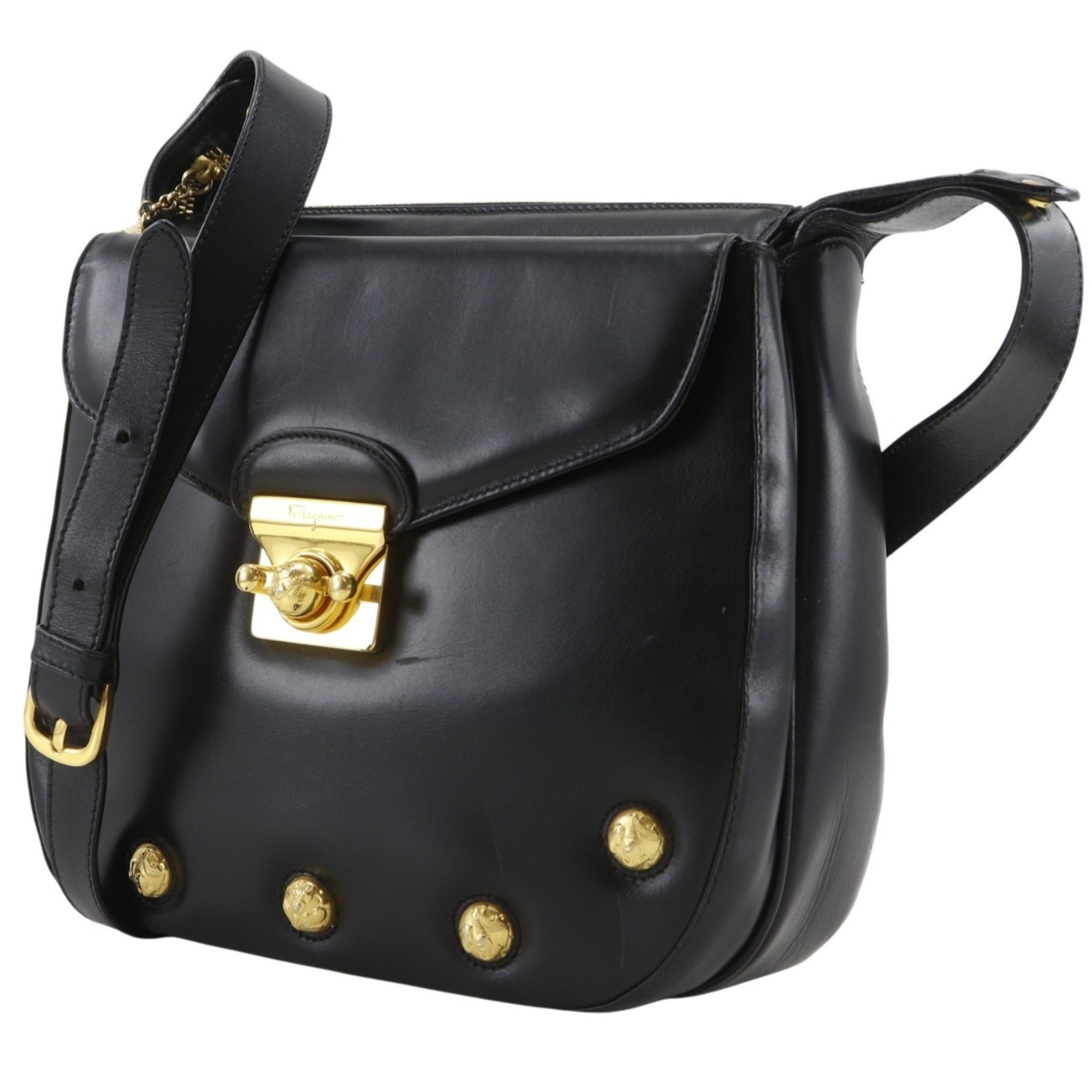 Salvatore Ferragamo Black Leather Shoulder Bag (Pre-Owned)