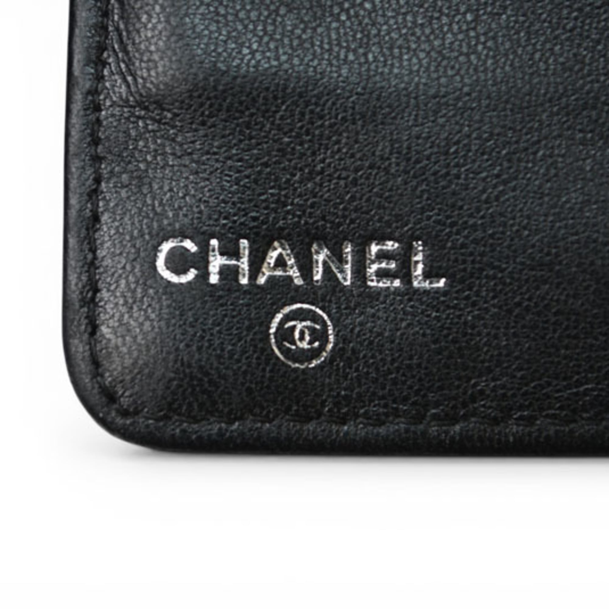 Chanel Black Leather Long Wallet (Bi-Fold) (Pre-Owned)